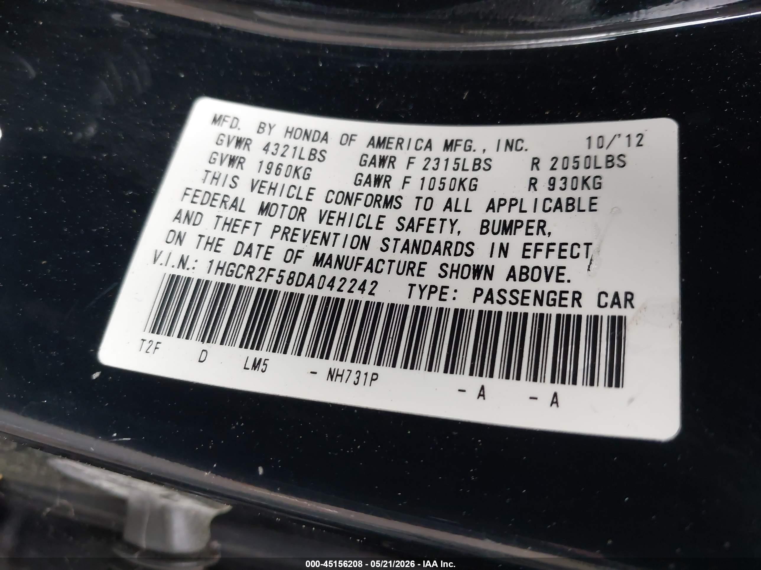 2013 Honda Accord Sport Черный vin: 1HGCR2F58DA042242