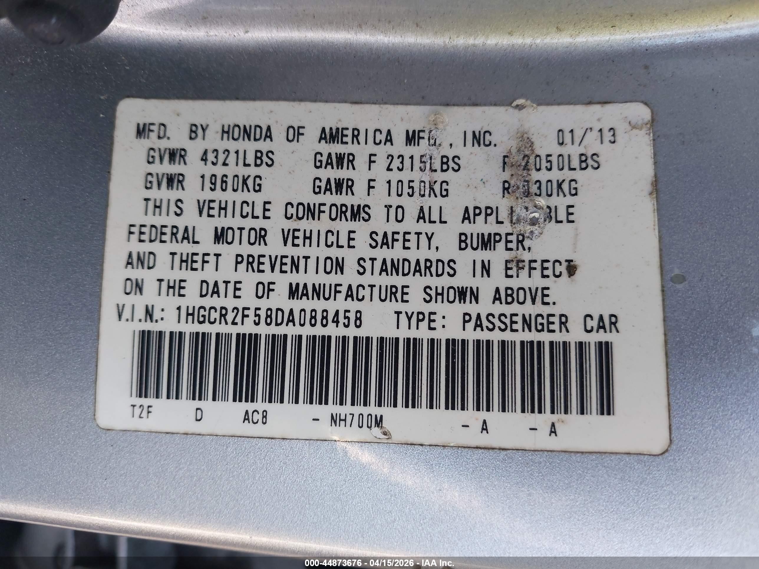 2013 Honda Accord Sport Silver vin: 1HGCR2F58DA088458