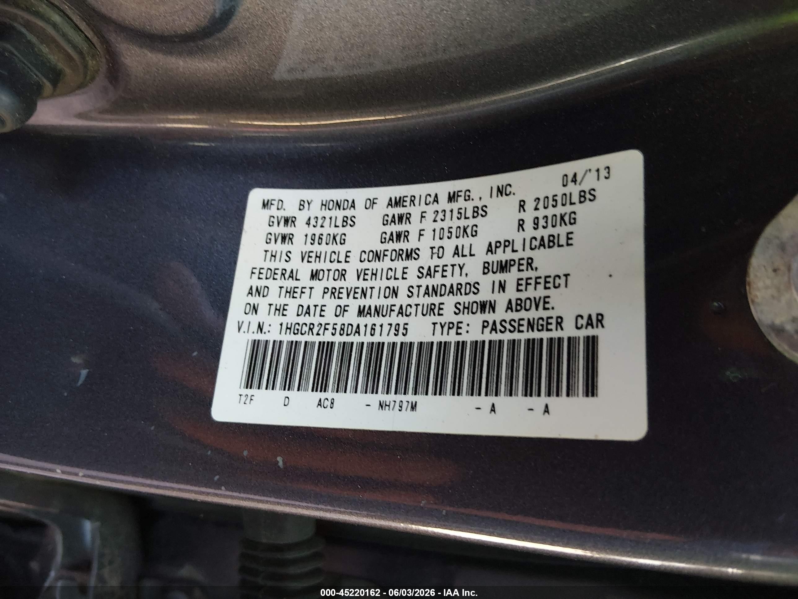 2013 Honda Accord Sport Gray vin: 1HGCR2F58DA161795