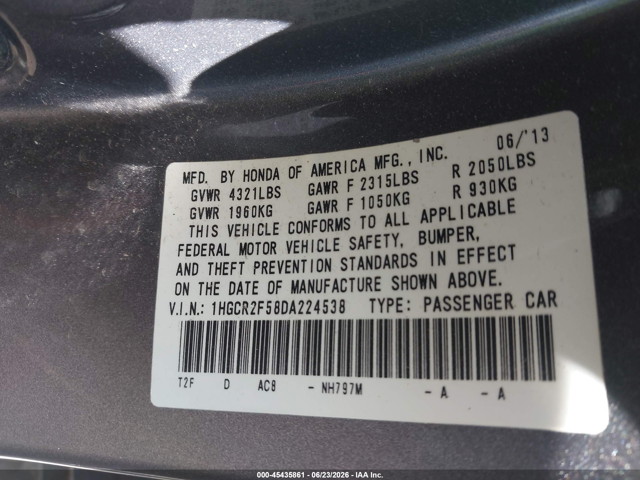 2013 Honda Accord Sport Gray vin: 1HGCR2F58DA224538