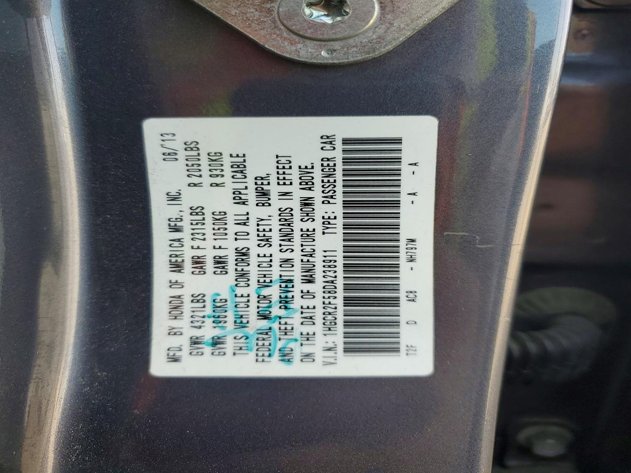 2013 Honda Accord Sport Gray vin: 1HGCR2F58DA238911