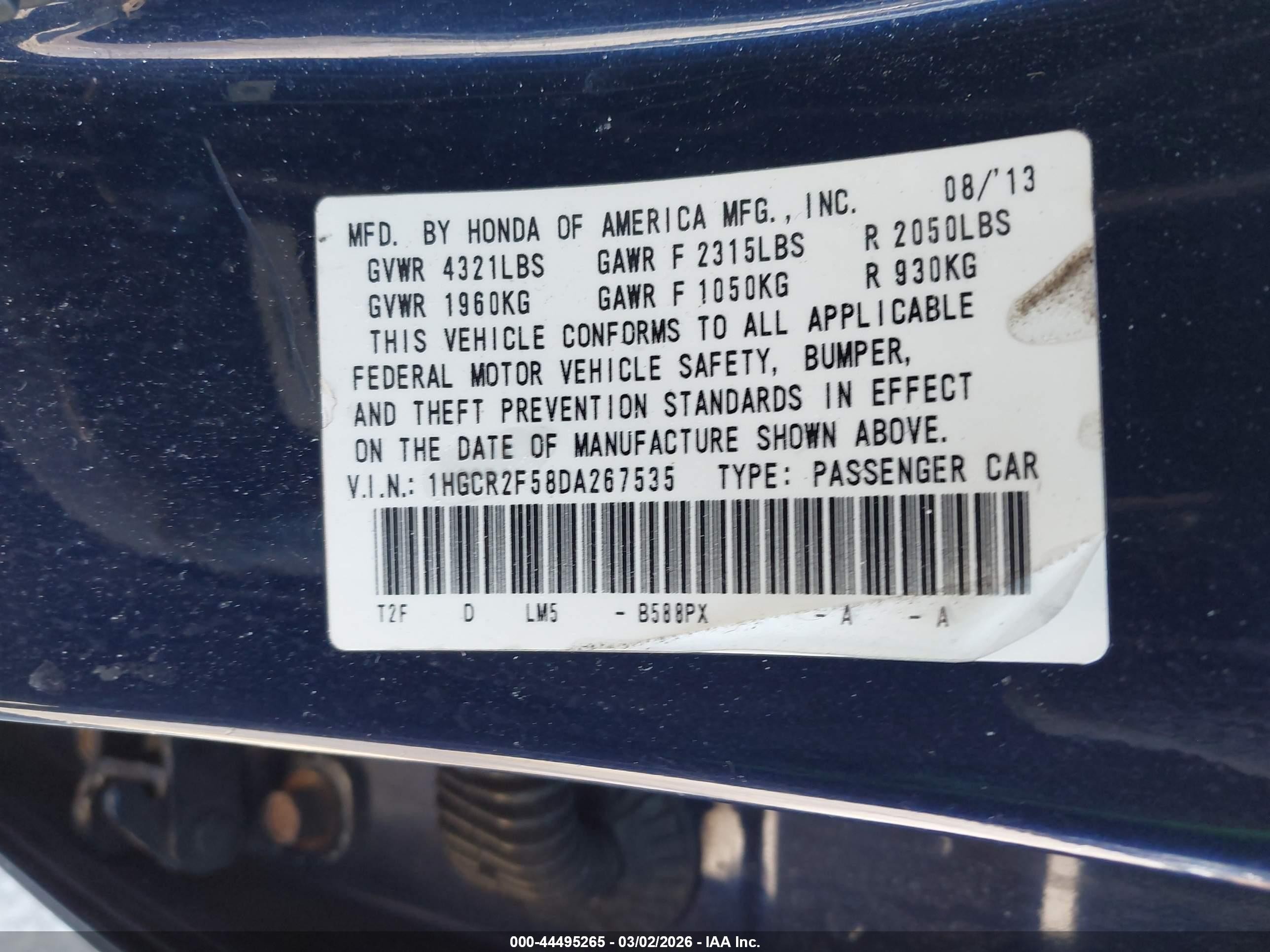 2013 Honda Accord Sport Blue vin: 1HGCR2F58DA267535