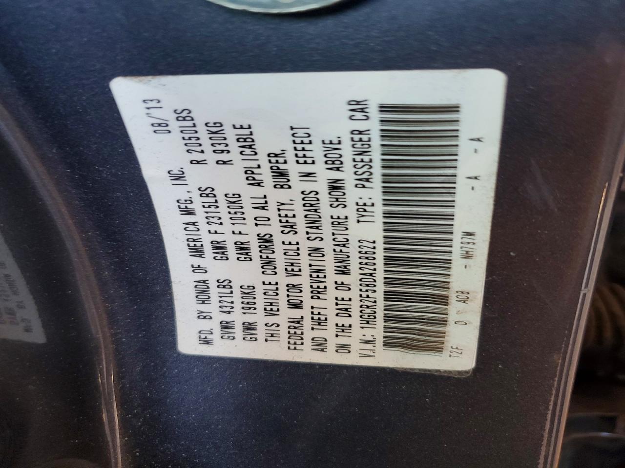 2013 Honda Accord Sport Gray vin: 1HGCR2F58DA268622