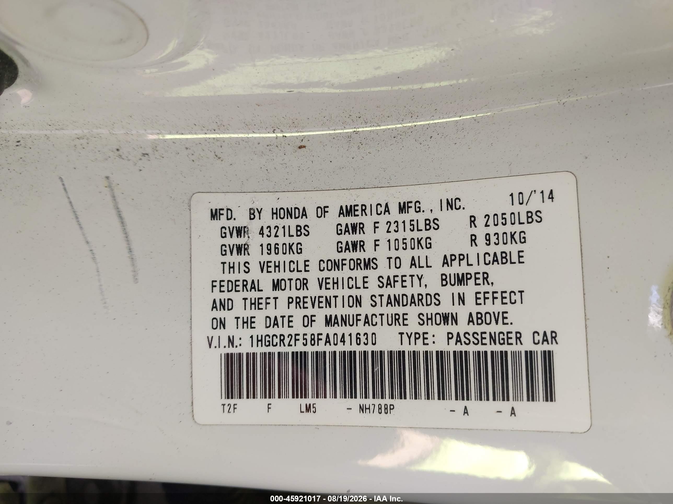2015 Honda Accord Sport White vin: 1HGCR2F58FA041630