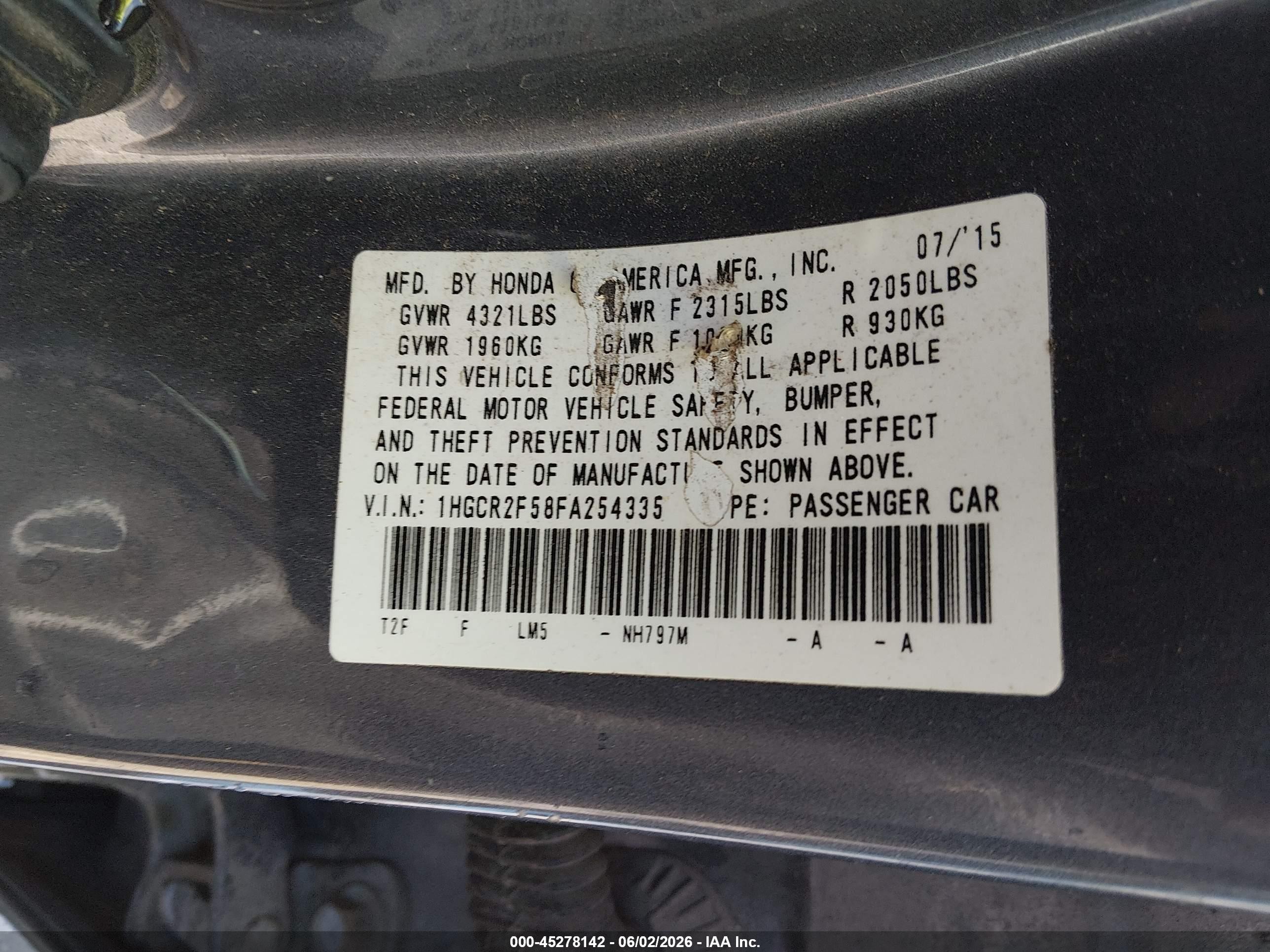 2015 Honda Accord Sport Gray vin: 1HGCR2F58FA254335