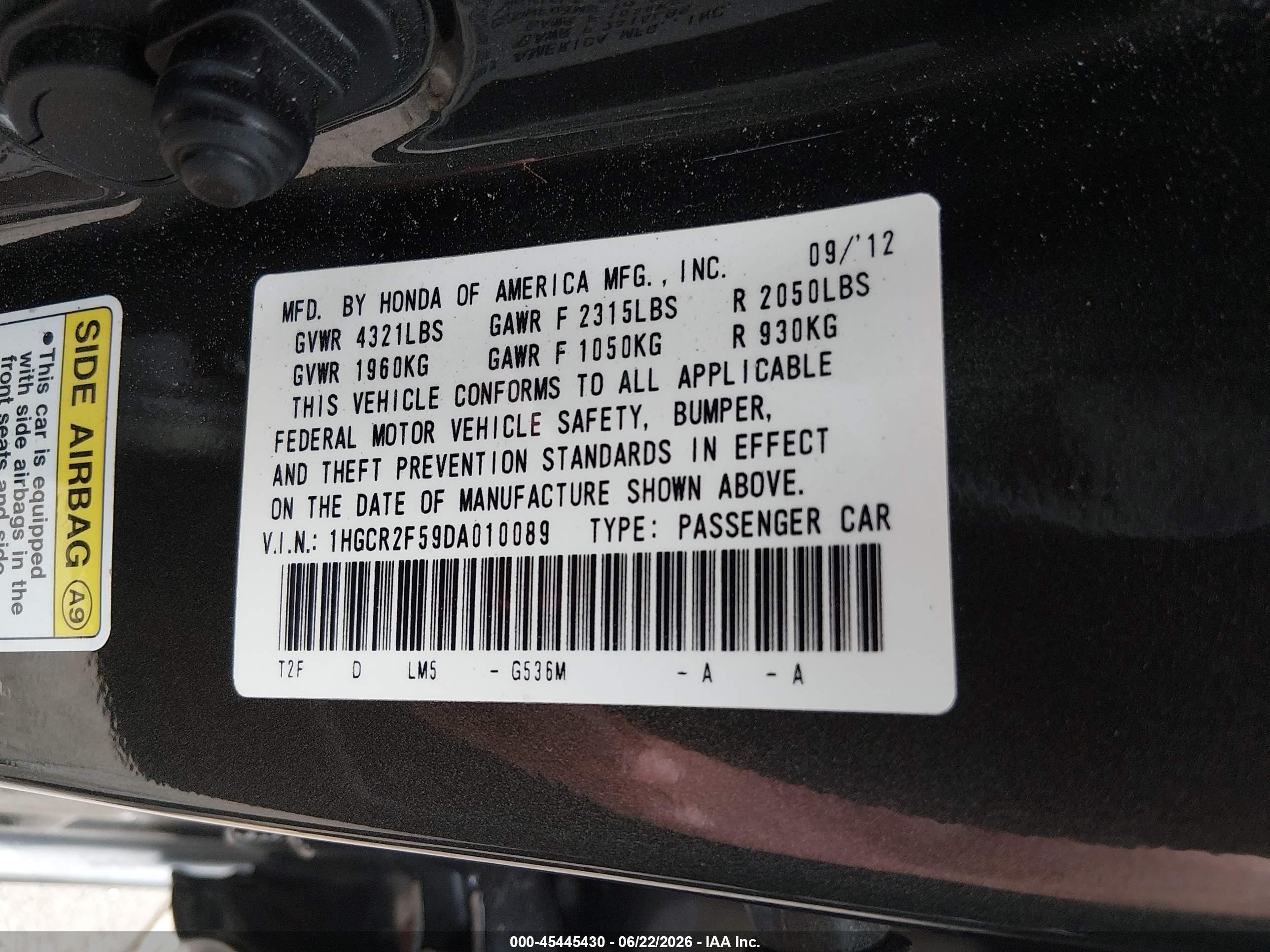 2013 Honda Accord Sport Gray vin: 1HGCR2F59DA010089