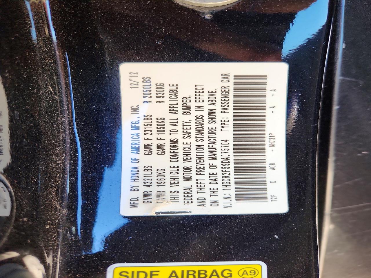 2013 Honda Accord Sport Черный vin: 1HGCR2F59DA075704