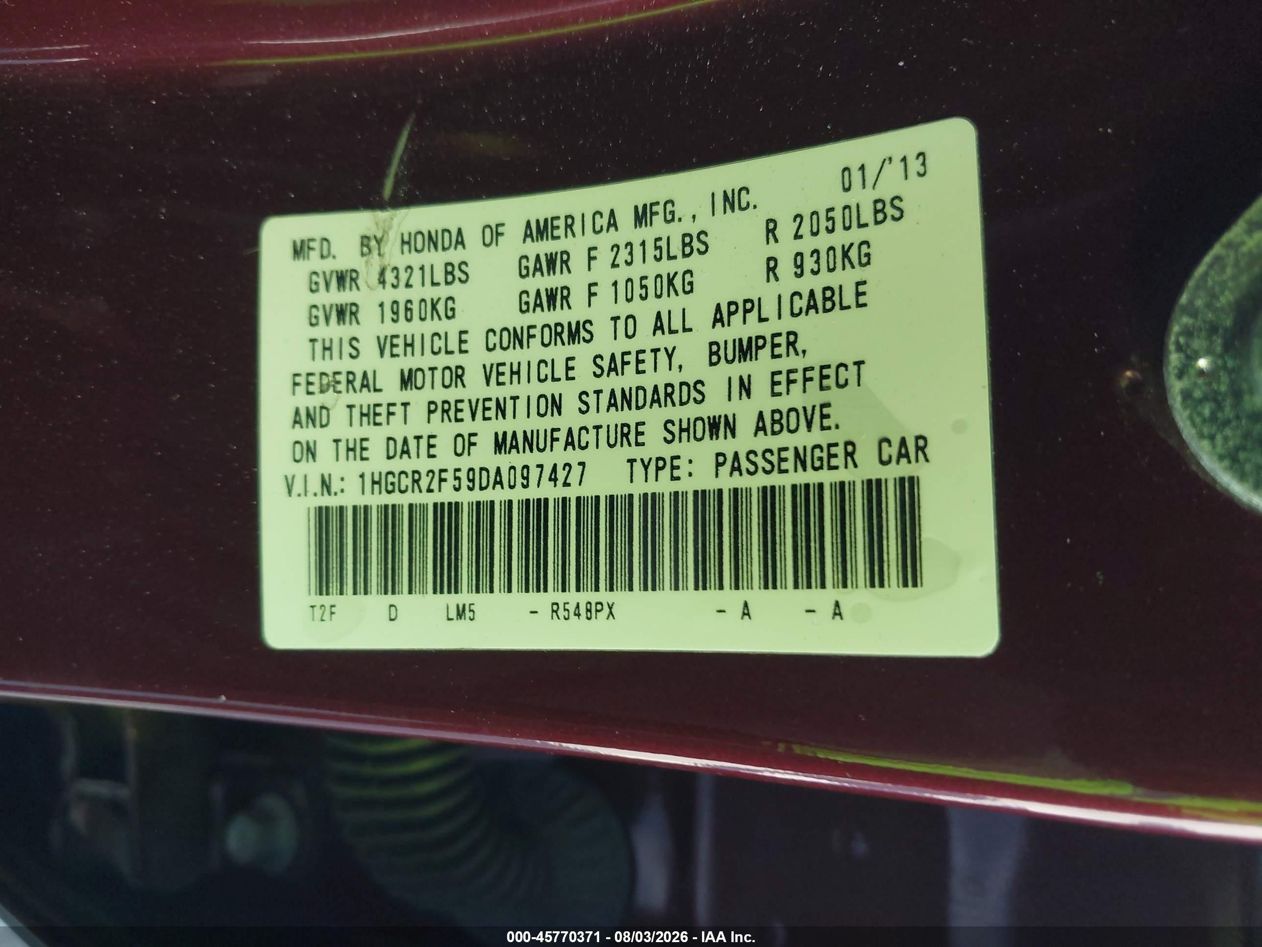 2013 Honda Accord Sport Red vin: 1HGCR2F59DA097427