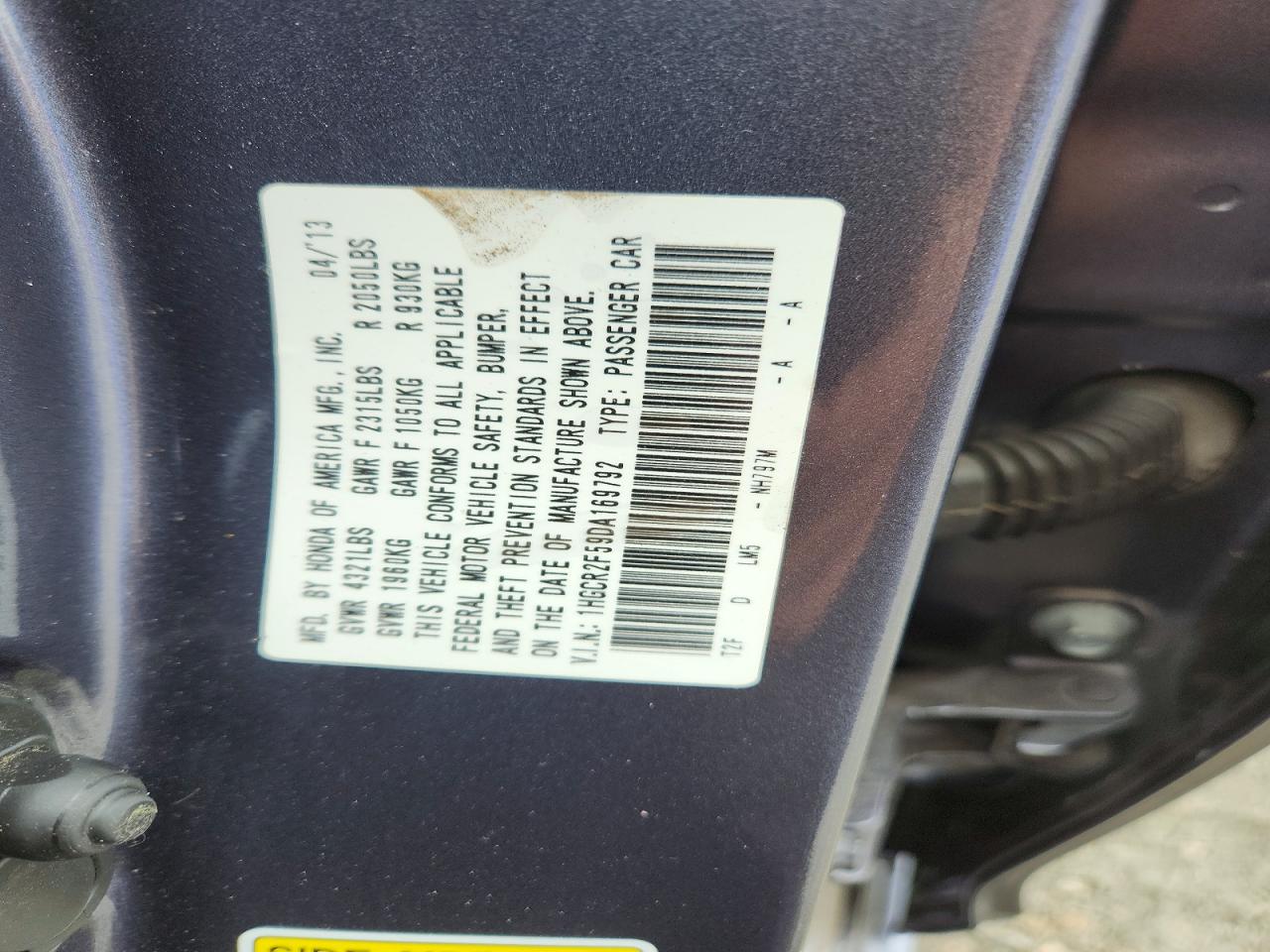 2013 Honda Accord Sport Серый vin: 1HGCR2F59DA169792