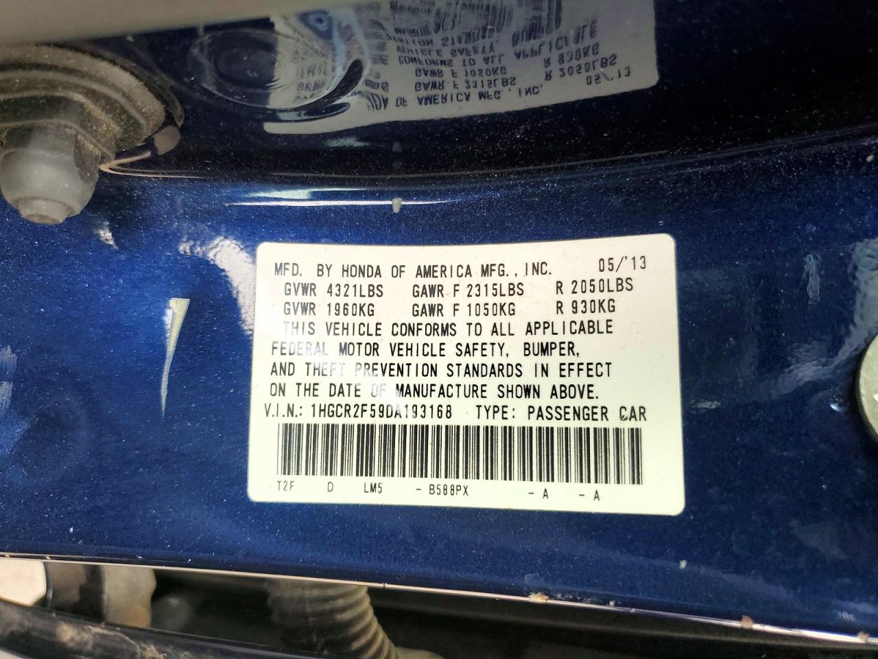 2013 Honda Accord Sport Blue vin: 1HGCR2F59DA193168