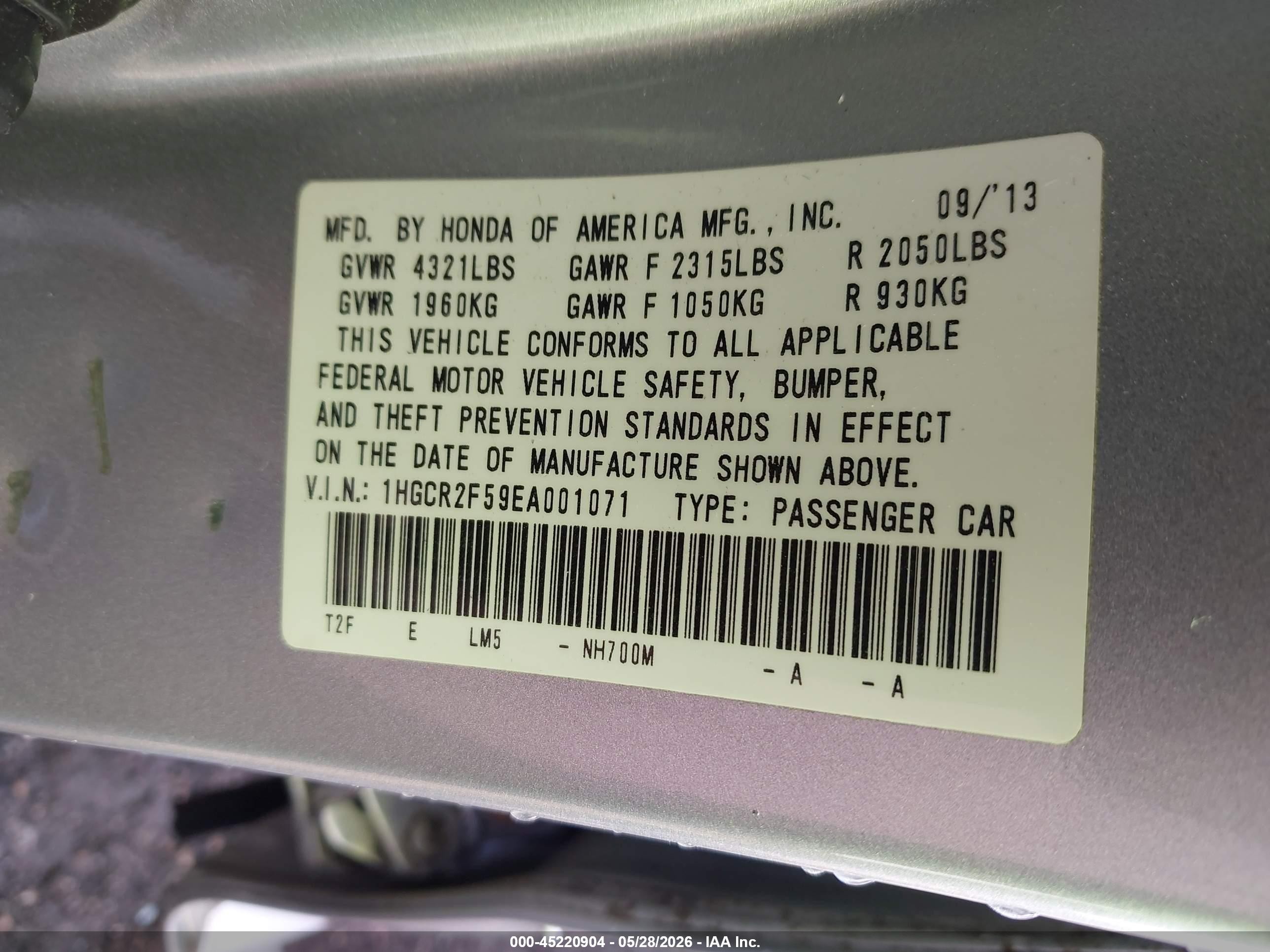 2014 Honda Accord Sport Gray vin: 1HGCR2F59EA001071