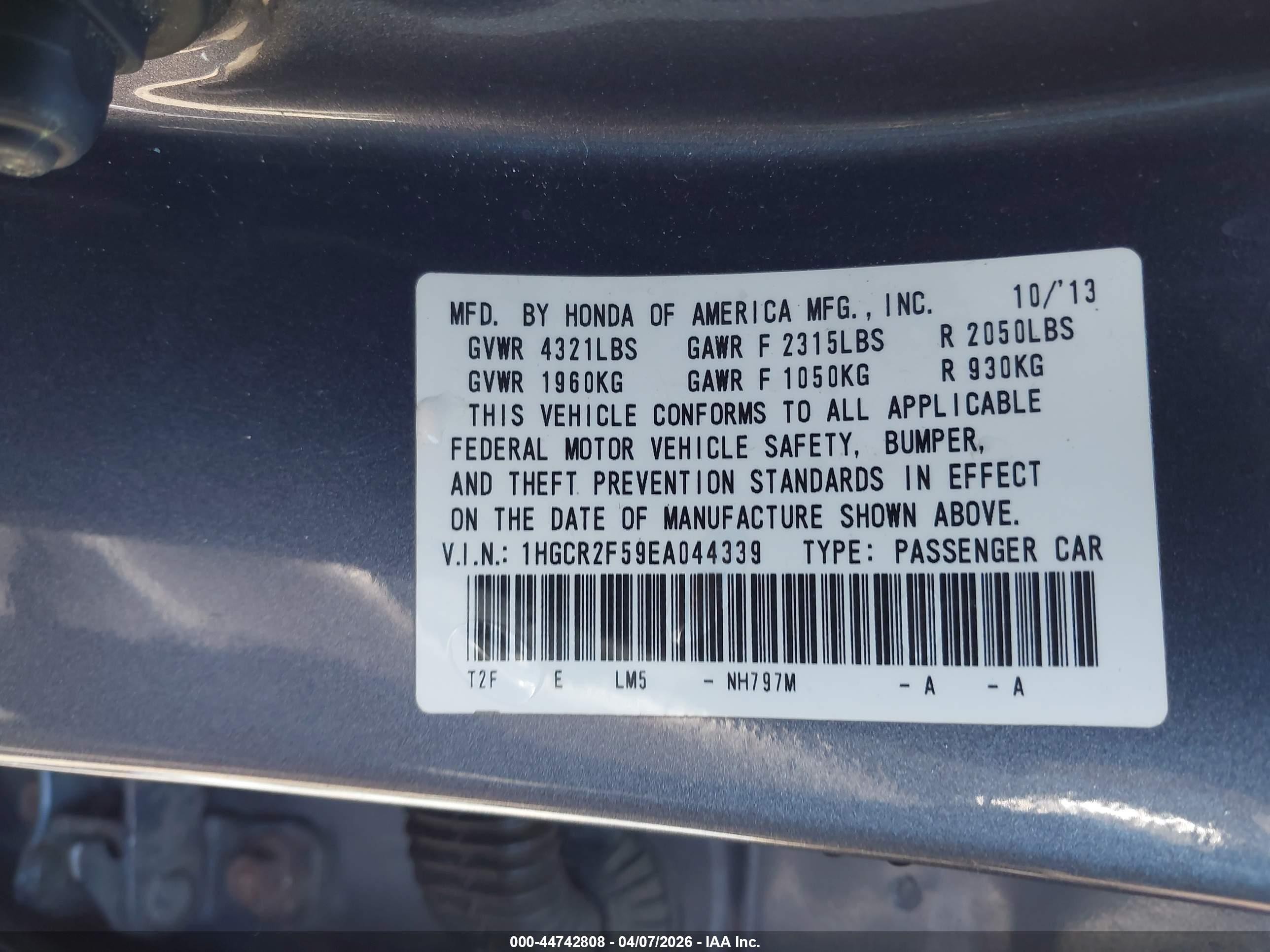 2014 Honda Accord Sport Gray vin: 1HGCR2F59EA044339