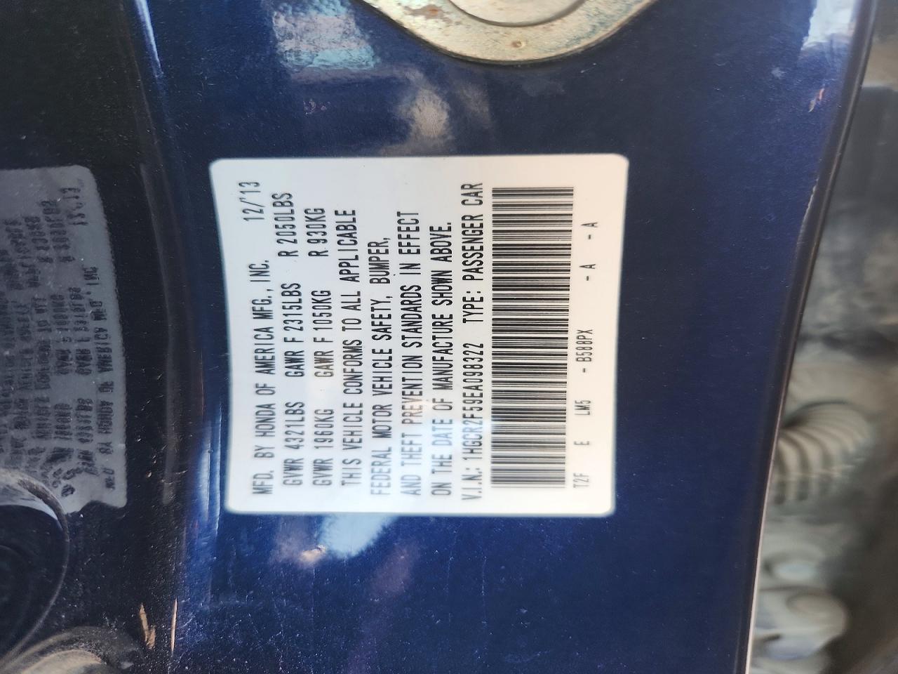 2014 Honda Accord Sport Blue vin: 1HGCR2F59EA098322