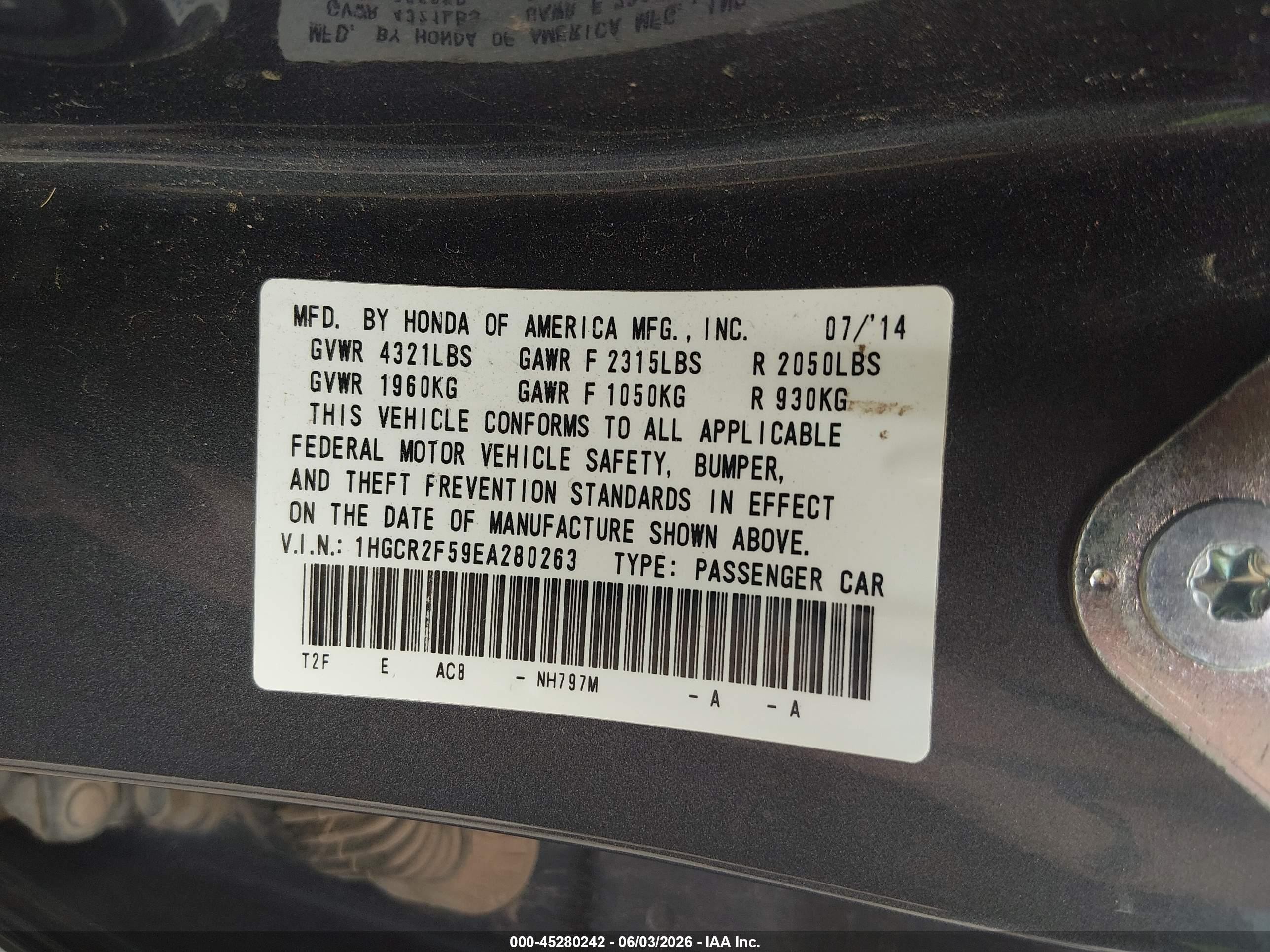 2014 Honda Accord Sport Gray vin: 1HGCR2F59EA280263
