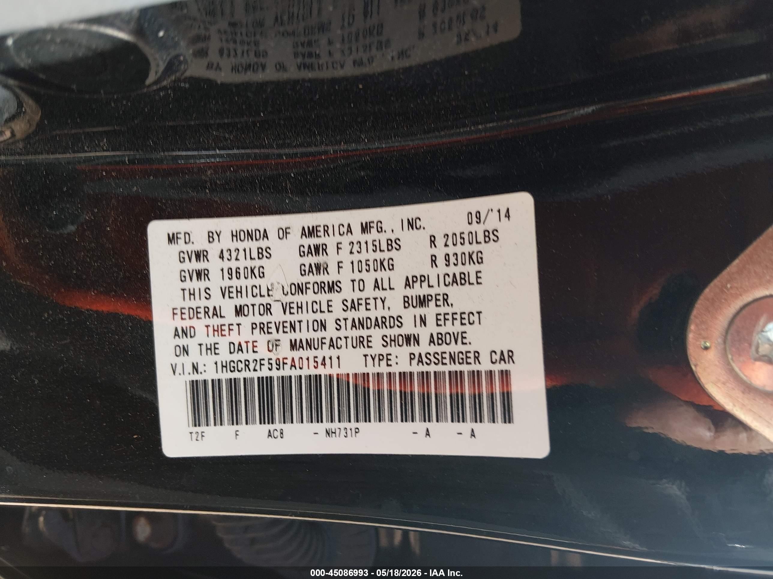 2015 Honda Accord Sport Black vin: 1HGCR2F59FA015411