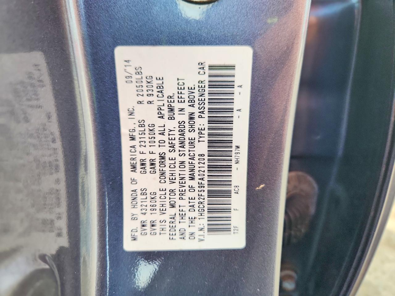2015 Honda Accord Sport Gray vin: 1HGCR2F59FA021208