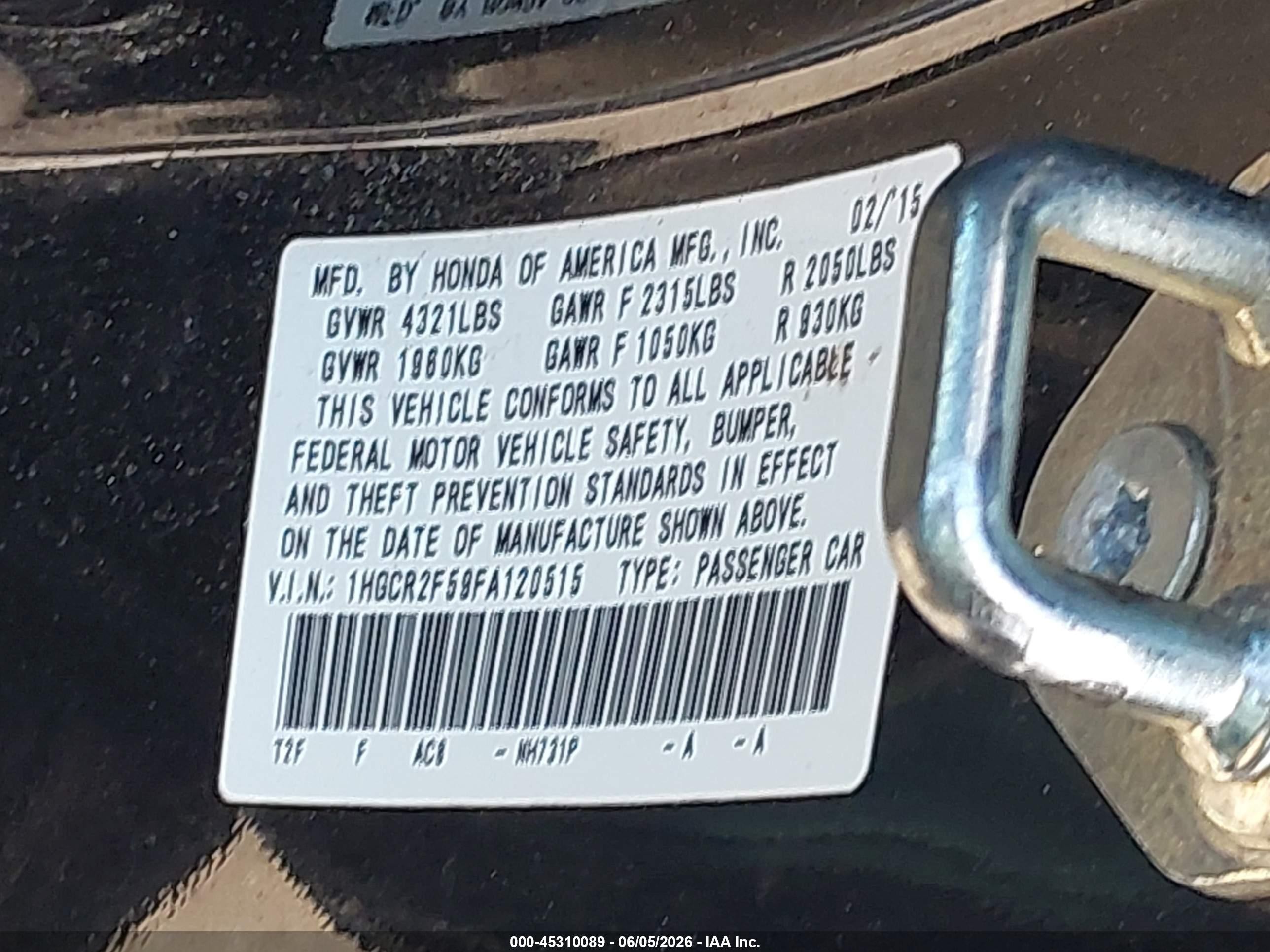 2015 Honda Accord Sport Black vin: 1HGCR2F59FA120515