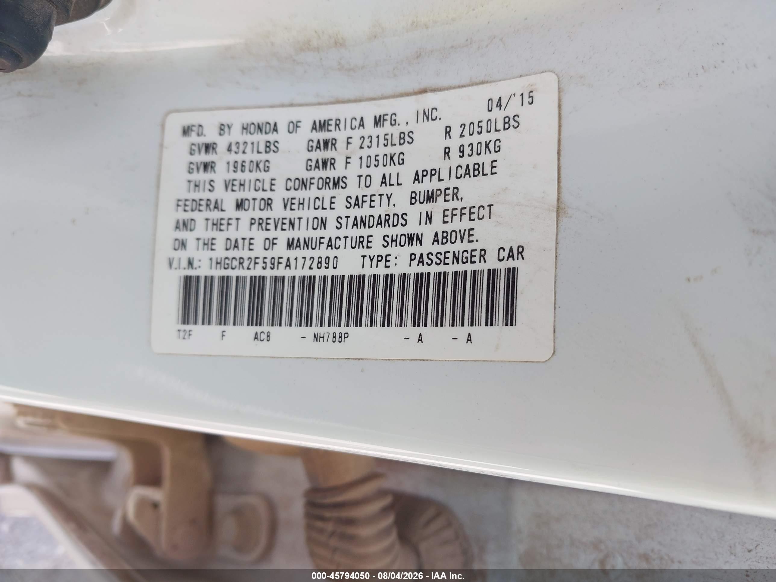 2015 Honda Accord Sport White vin: 1HGCR2F59FA172890