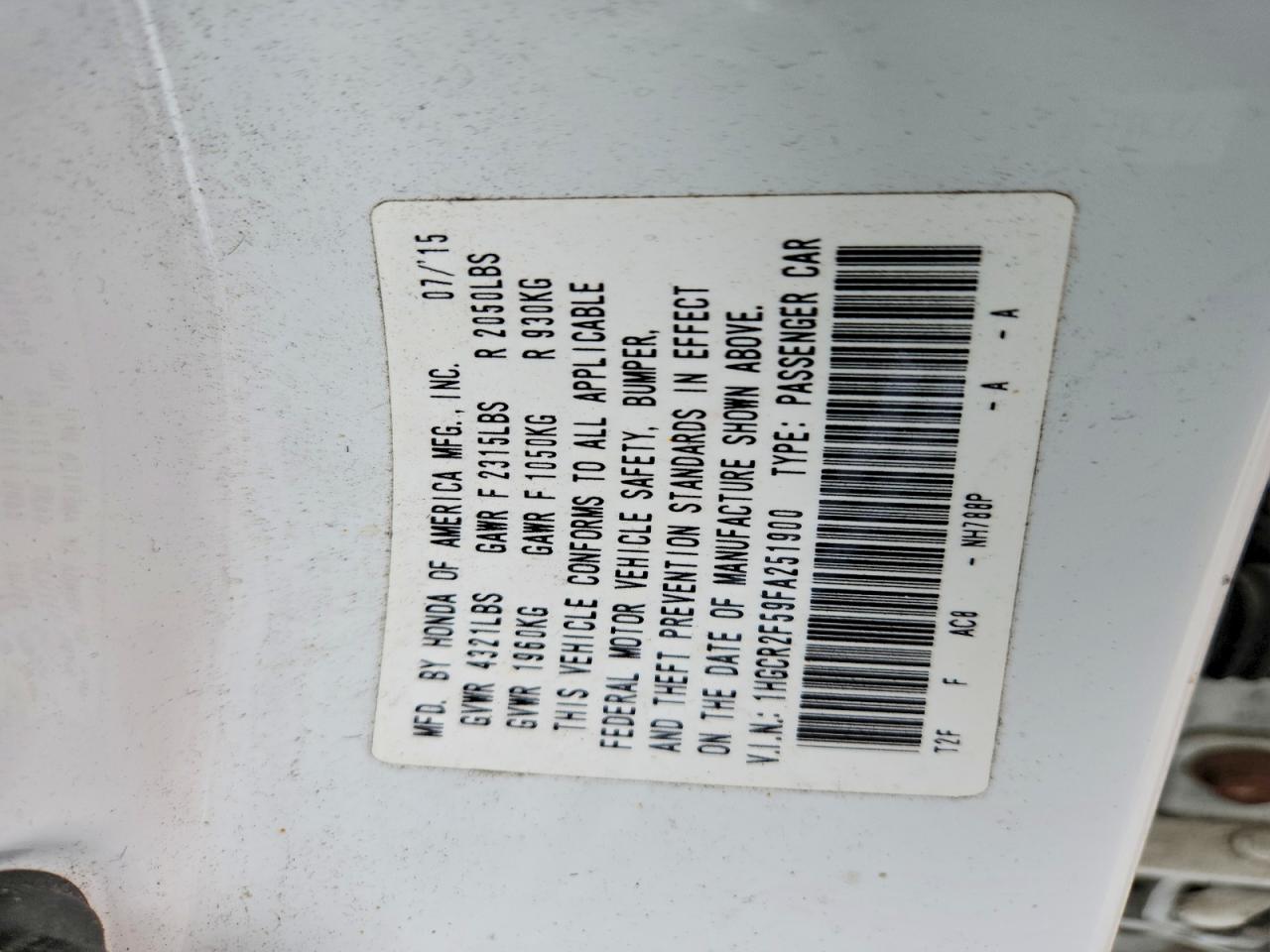 2015 Honda Accord Sport White vin: 1HGCR2F59FA251900