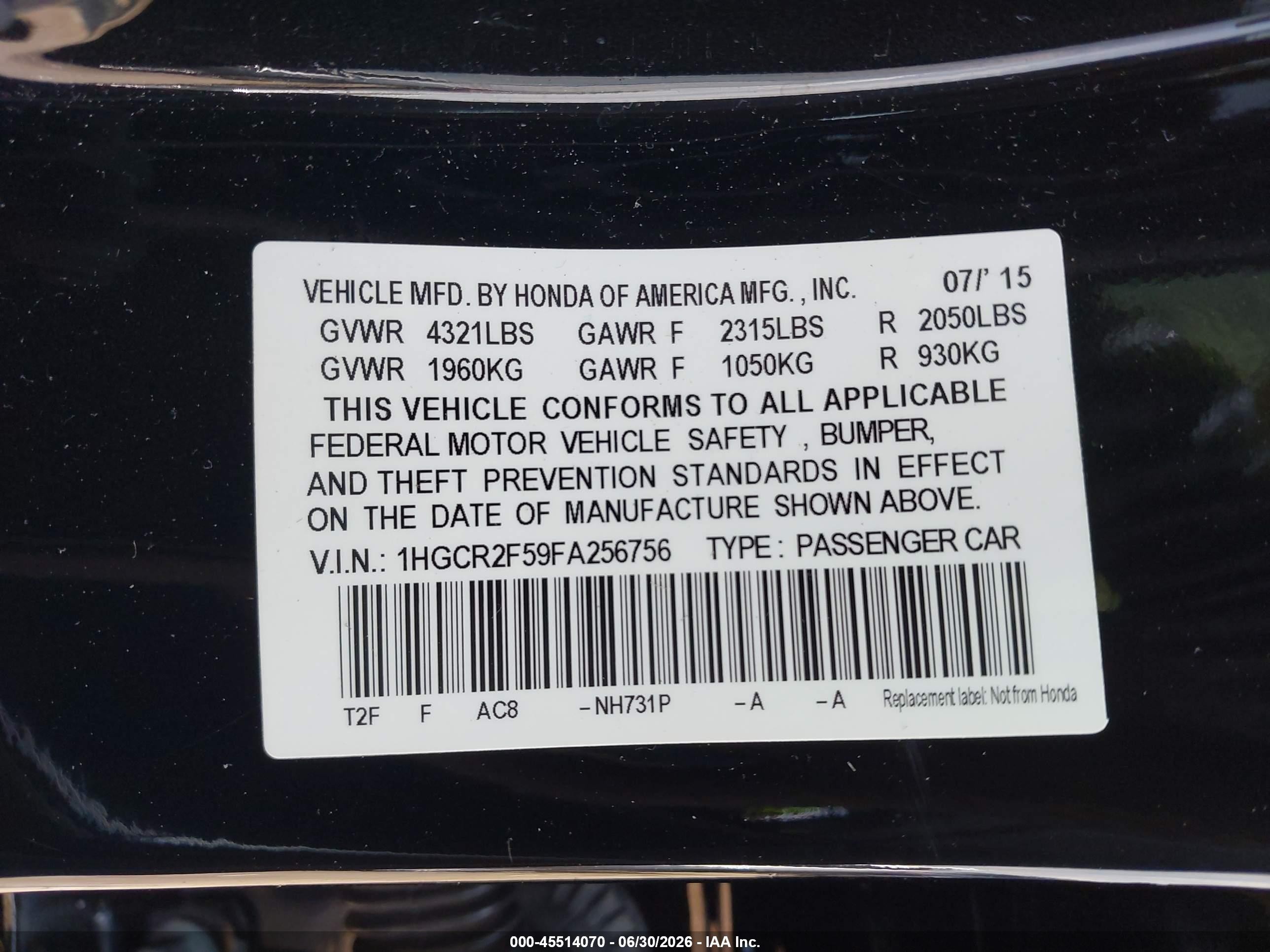 2015 Honda Accord Sport Black vin: 1HGCR2F59FA256756