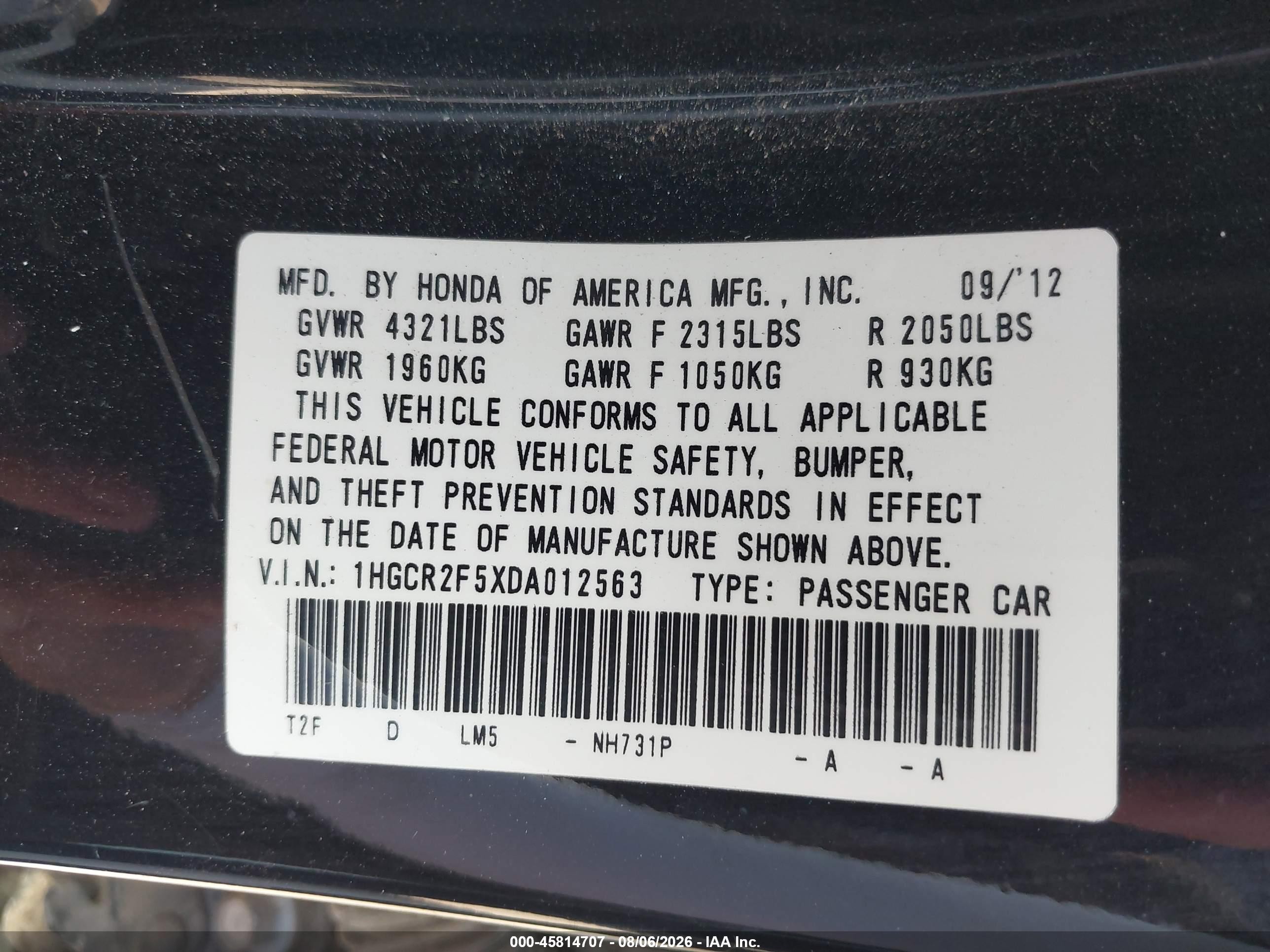 2013 Honda Accord Sport Black vin: 1HGCR2F5XDA012563