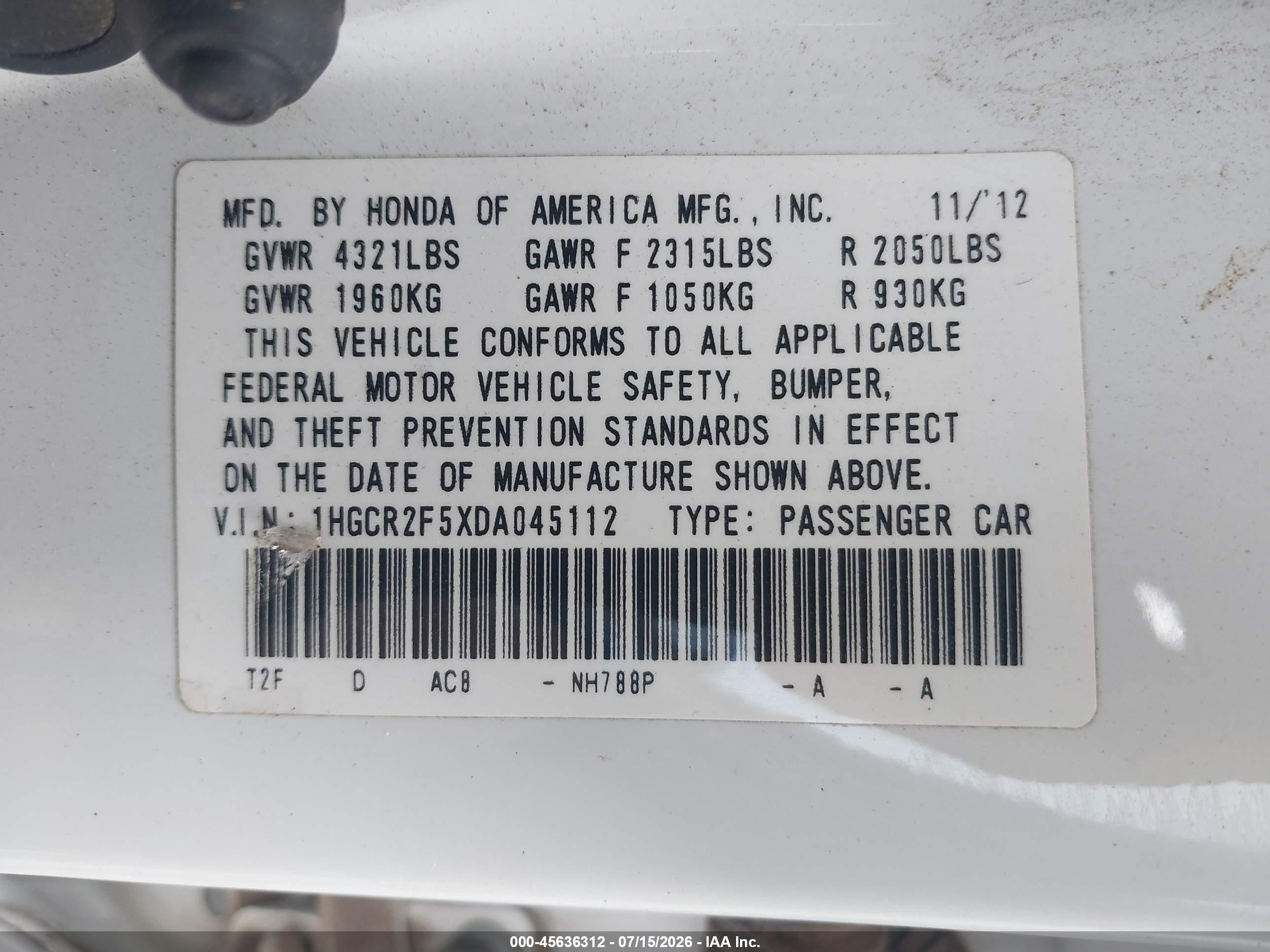 2013 Honda Accord Sport White vin: 1HGCR2F5XDA045112