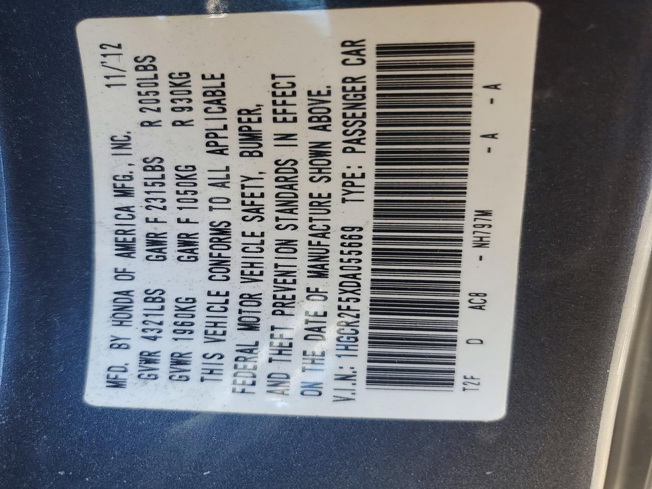 2013 Honda Accord Sport Gray vin: 1HGCR2F5XDA055669