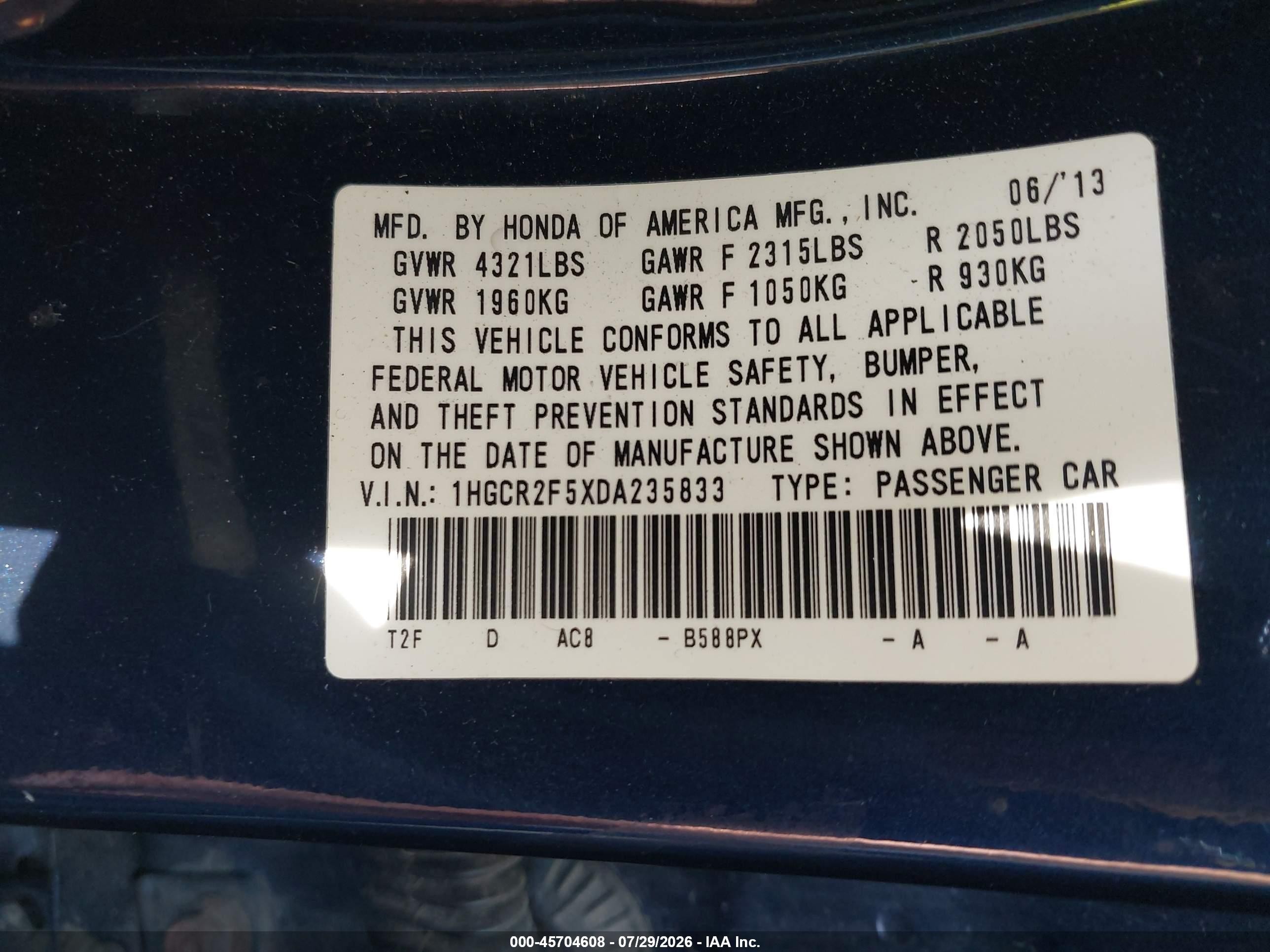 2013 Honda Accord Sport Blue vin: 1HGCR2F5XDA235833