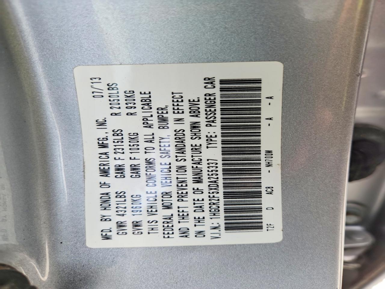 2013 Honda Accord Sport Серебряный vin: 1HGCR2F5XDA255337