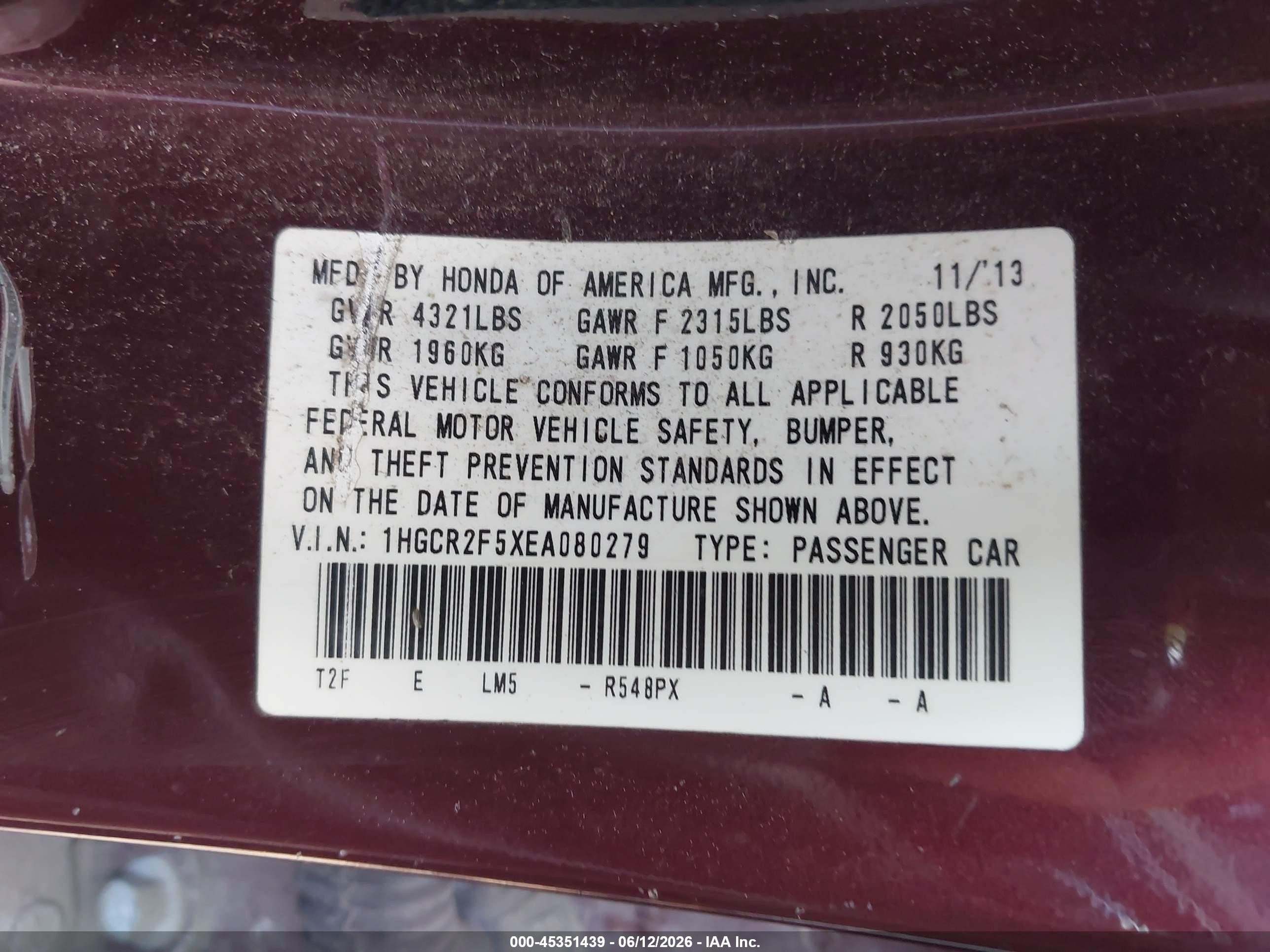 2014 Honda Accord Sport Темно-бордовый vin: 1HGCR2F5XEA080279