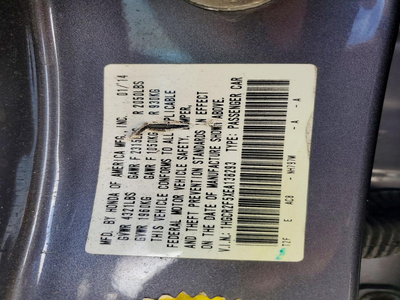 2014 Honda Accord Sport Gray vin: 1HGCR2F5XEA138293