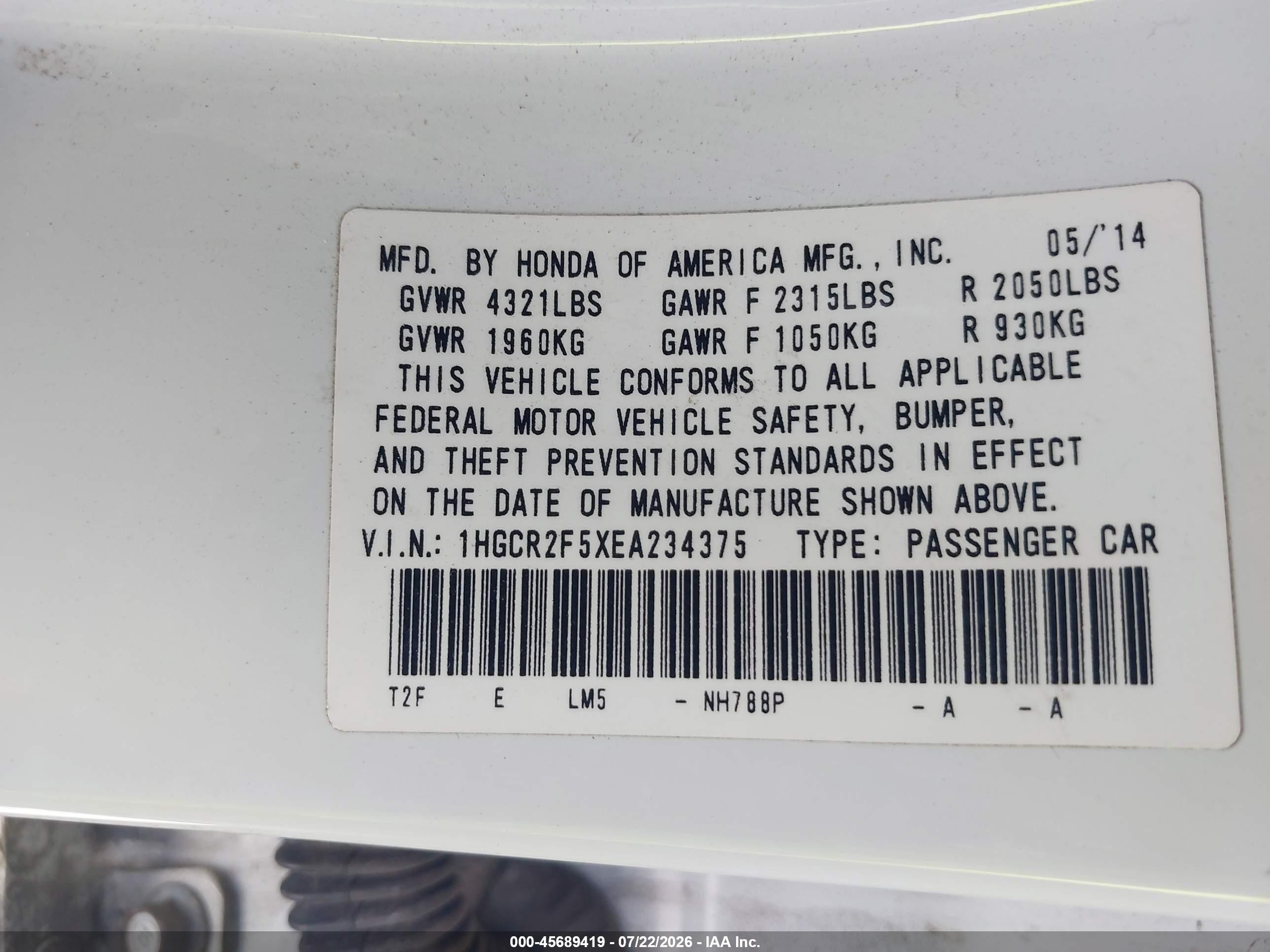 2014 Honda Accord Sport White vin: 1HGCR2F5XEA234375