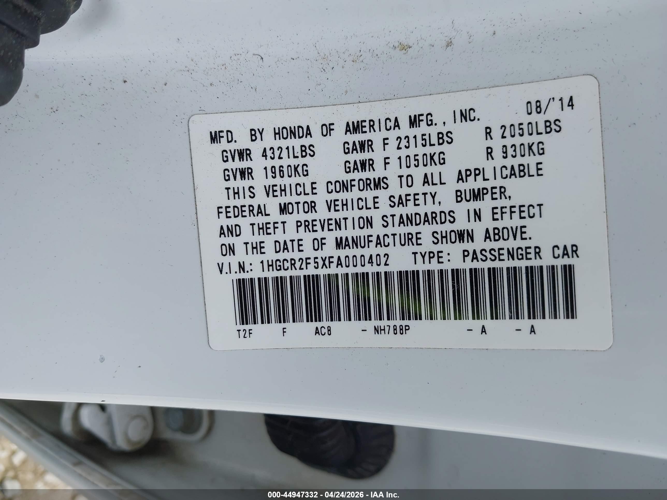 2015 Honda Accord Sport Белый vin: 1HGCR2F5XFA000402