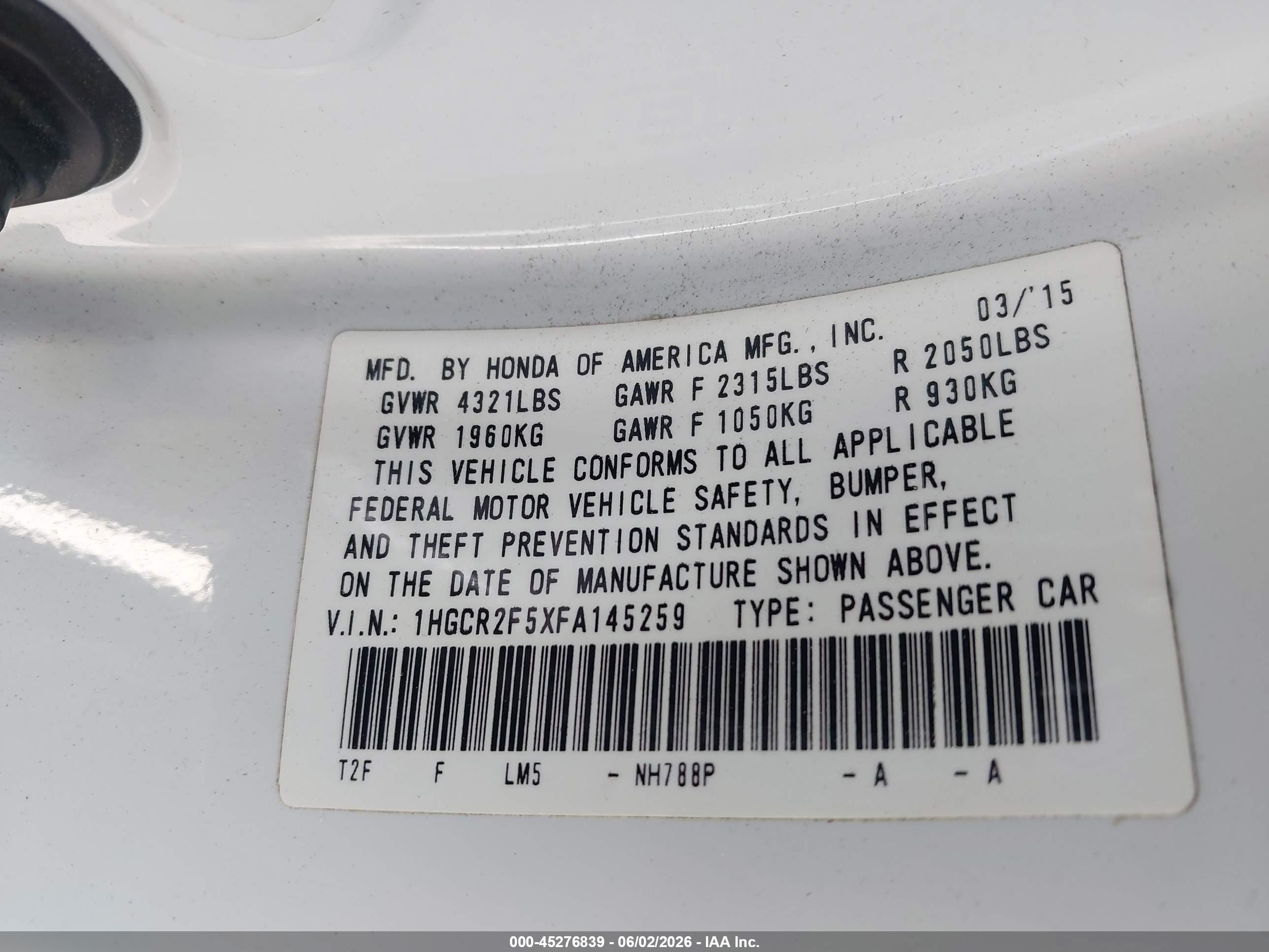 2015 Honda Accord Sport White vin: 1HGCR2F5XFA145259