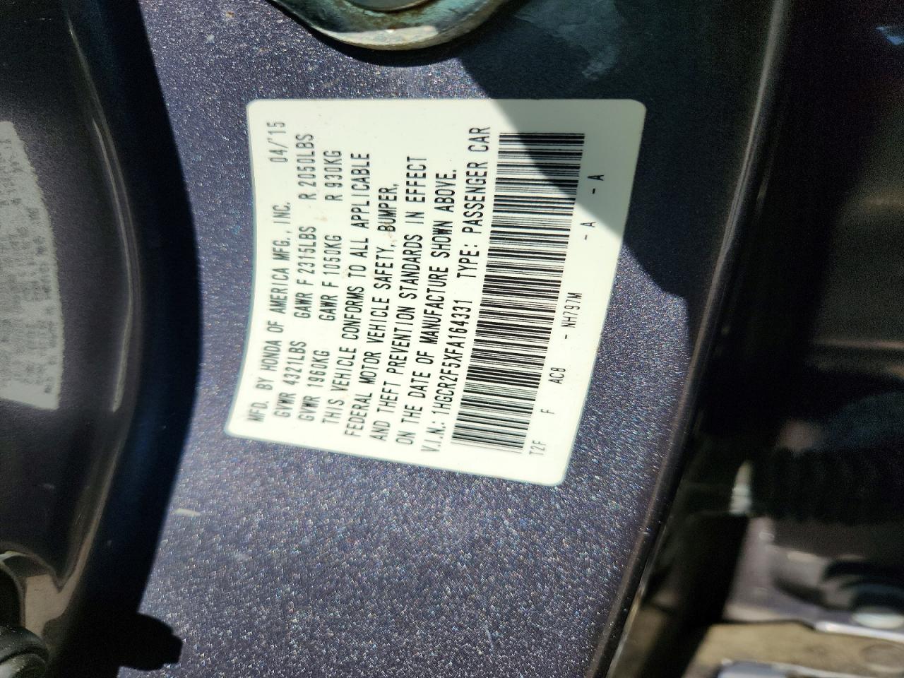 2015 Honda Accord Sport Gray vin: 1HGCR2F5XFA164331