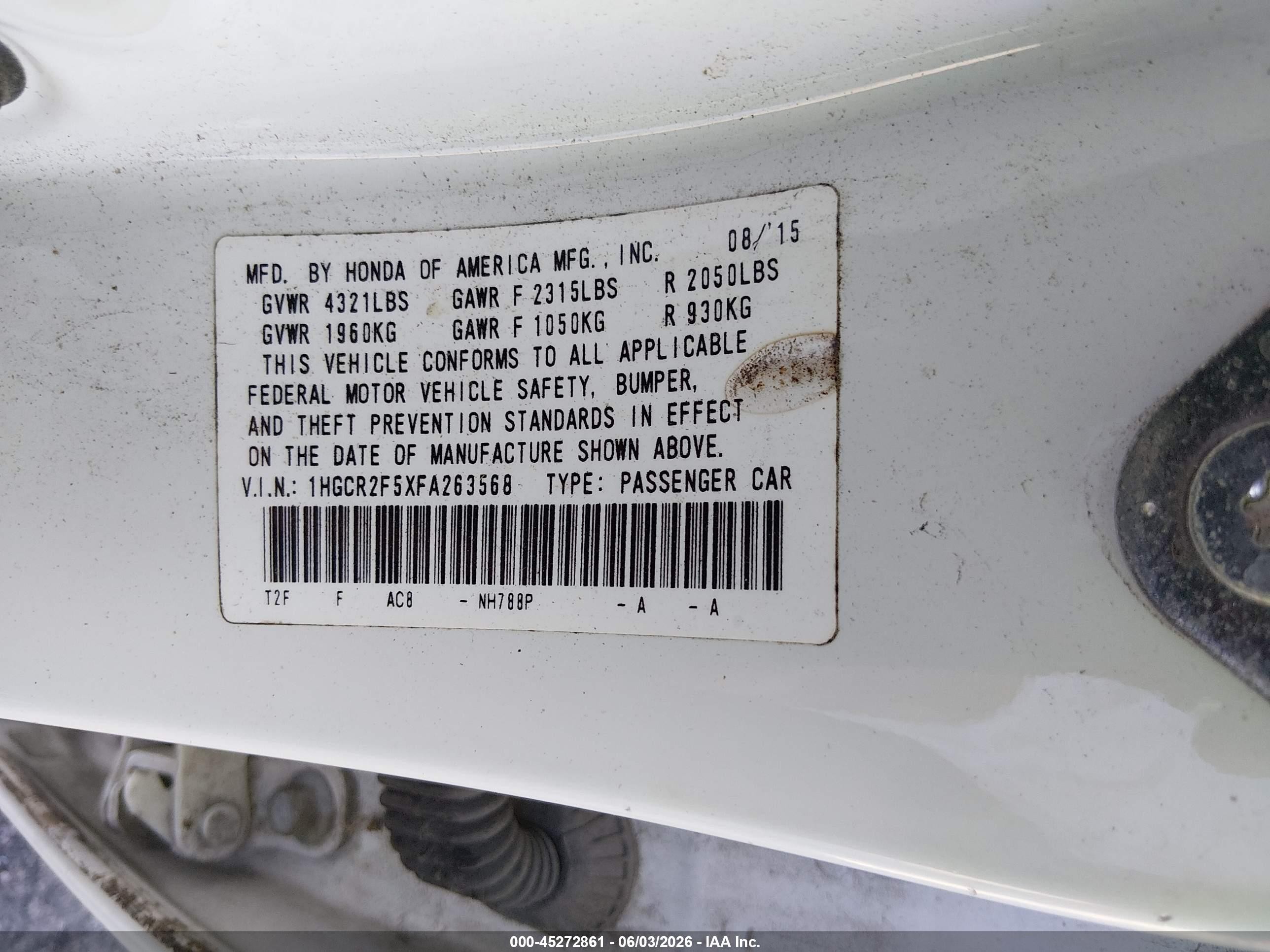 2015 Honda Accord Sport White vin: 1HGCR2F5XFA263568