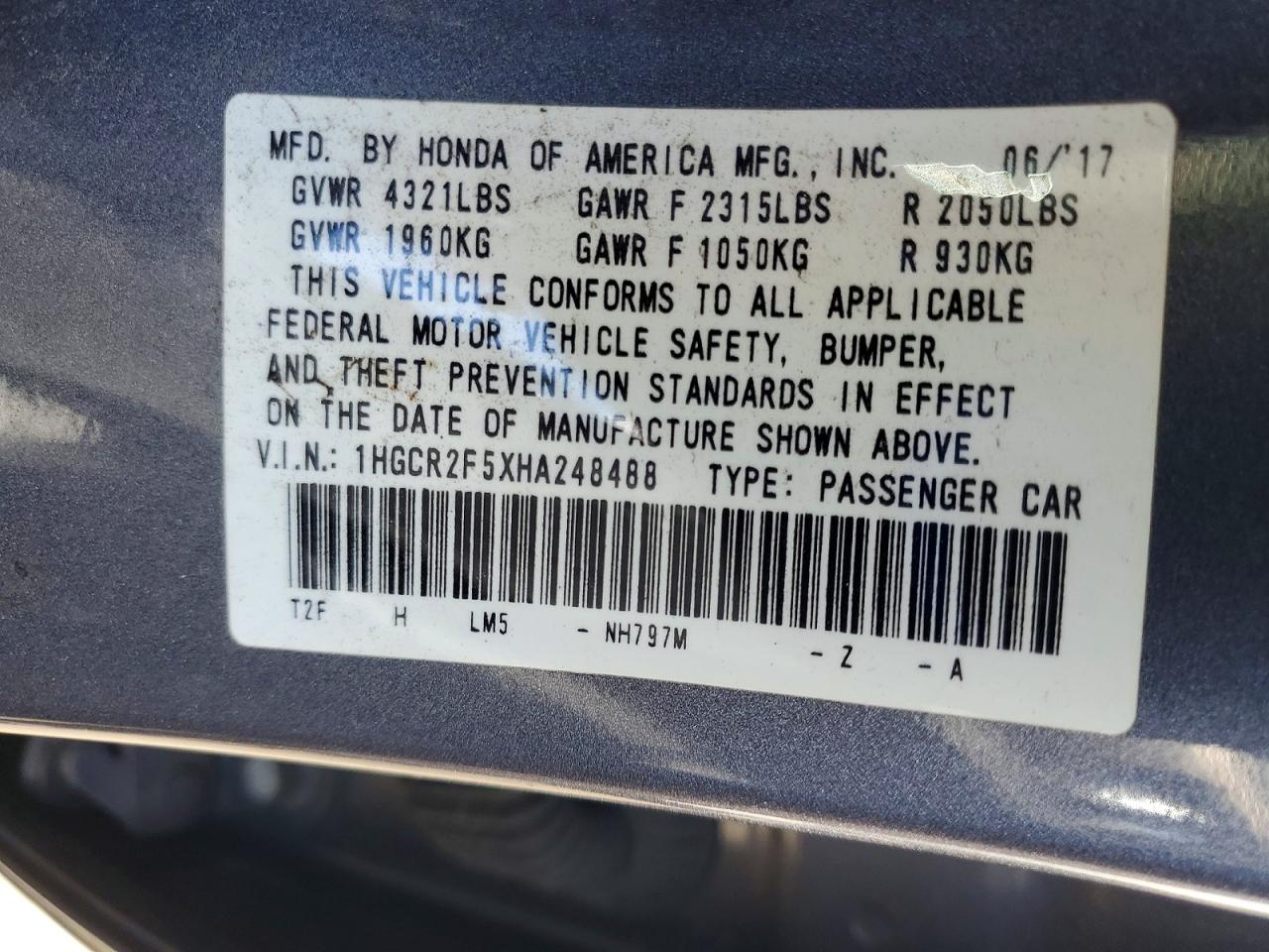 2017 Honda Accord Sport Gray vin: 1HGCR2F5XHA248488
