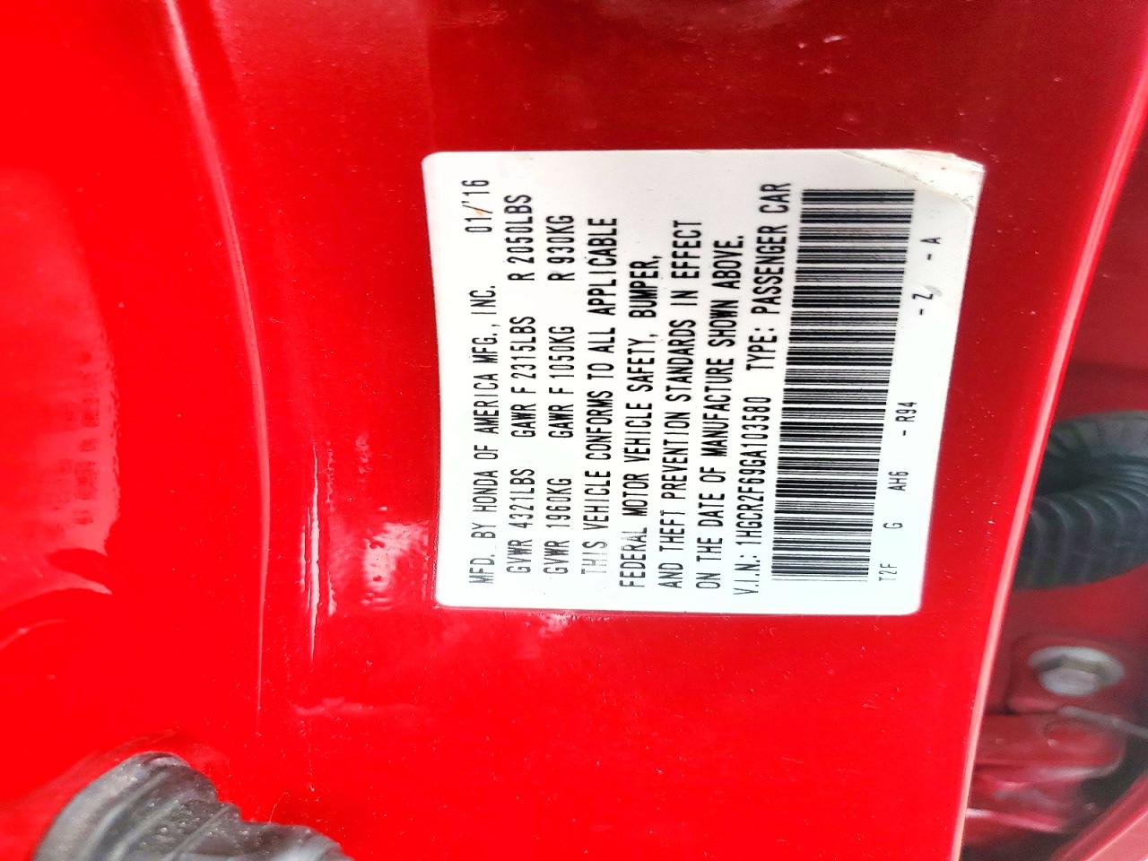 2016 Honda Accord Sport Red vin: 1HGCR2F69GA103580