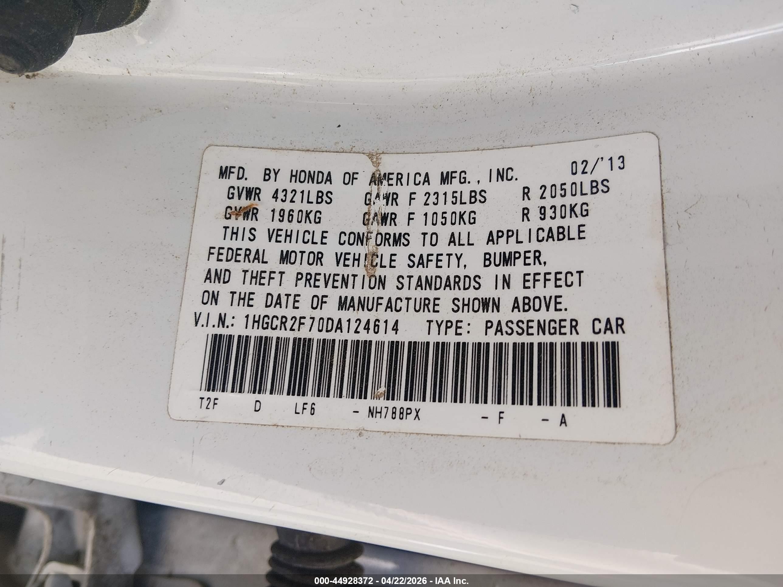 2013 Honda Accord Ex White vin: 1HGCR2F70DA124614