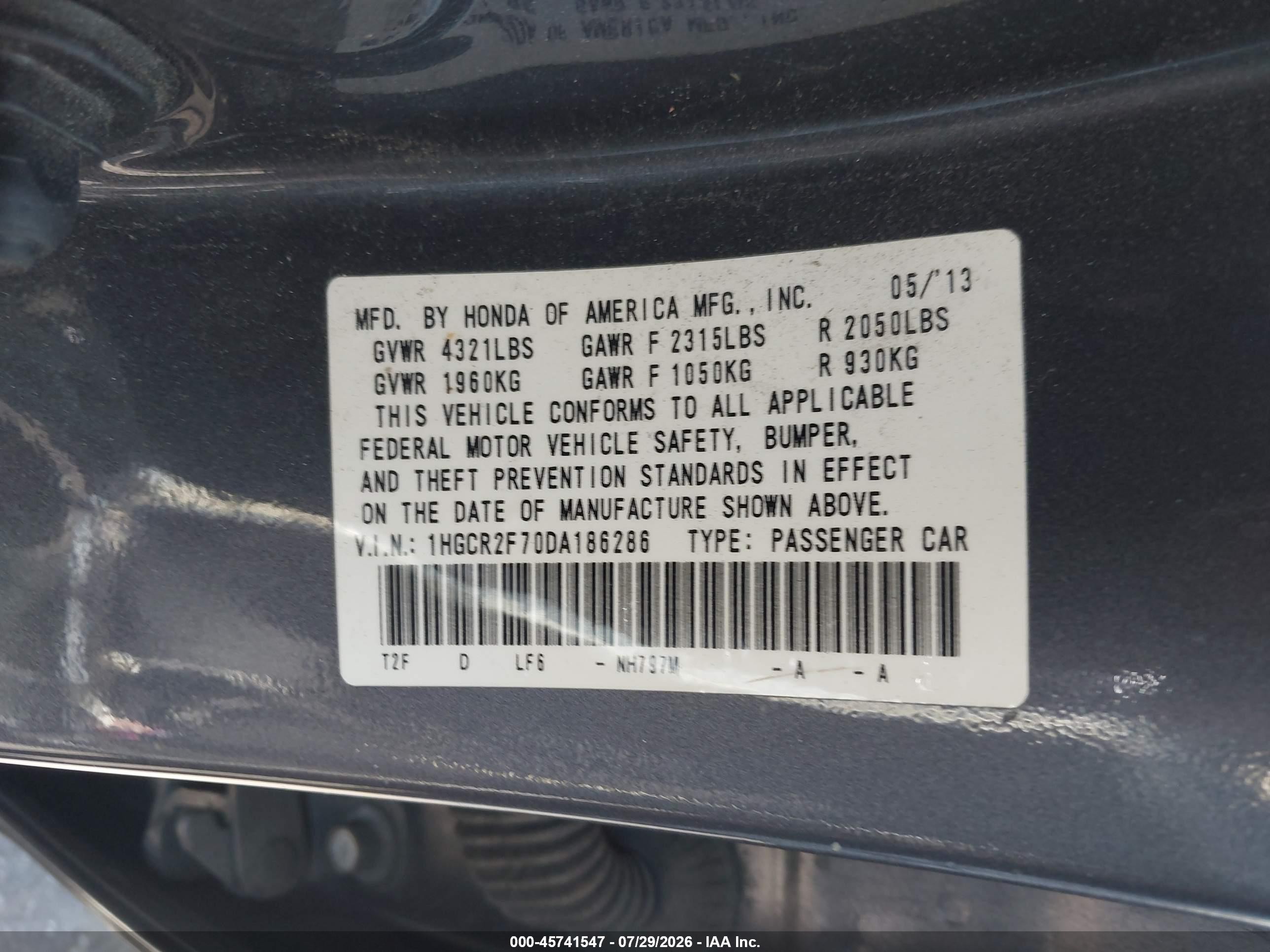 2013 Honda Accord Ex Gray vin: 1HGCR2F70DA186286