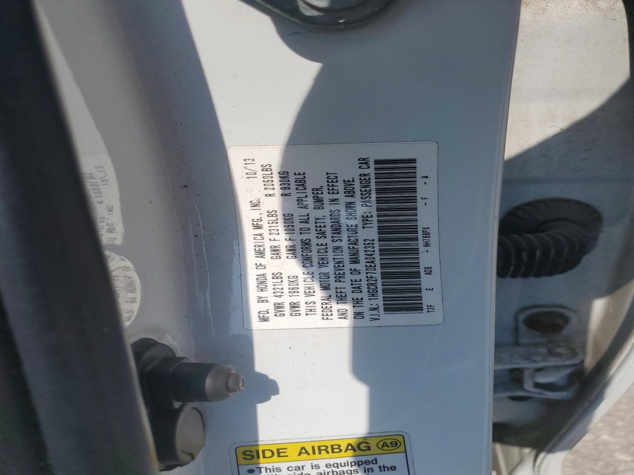 2014 Honda Accord Ex White vin: 1HGCR2F70EA042352