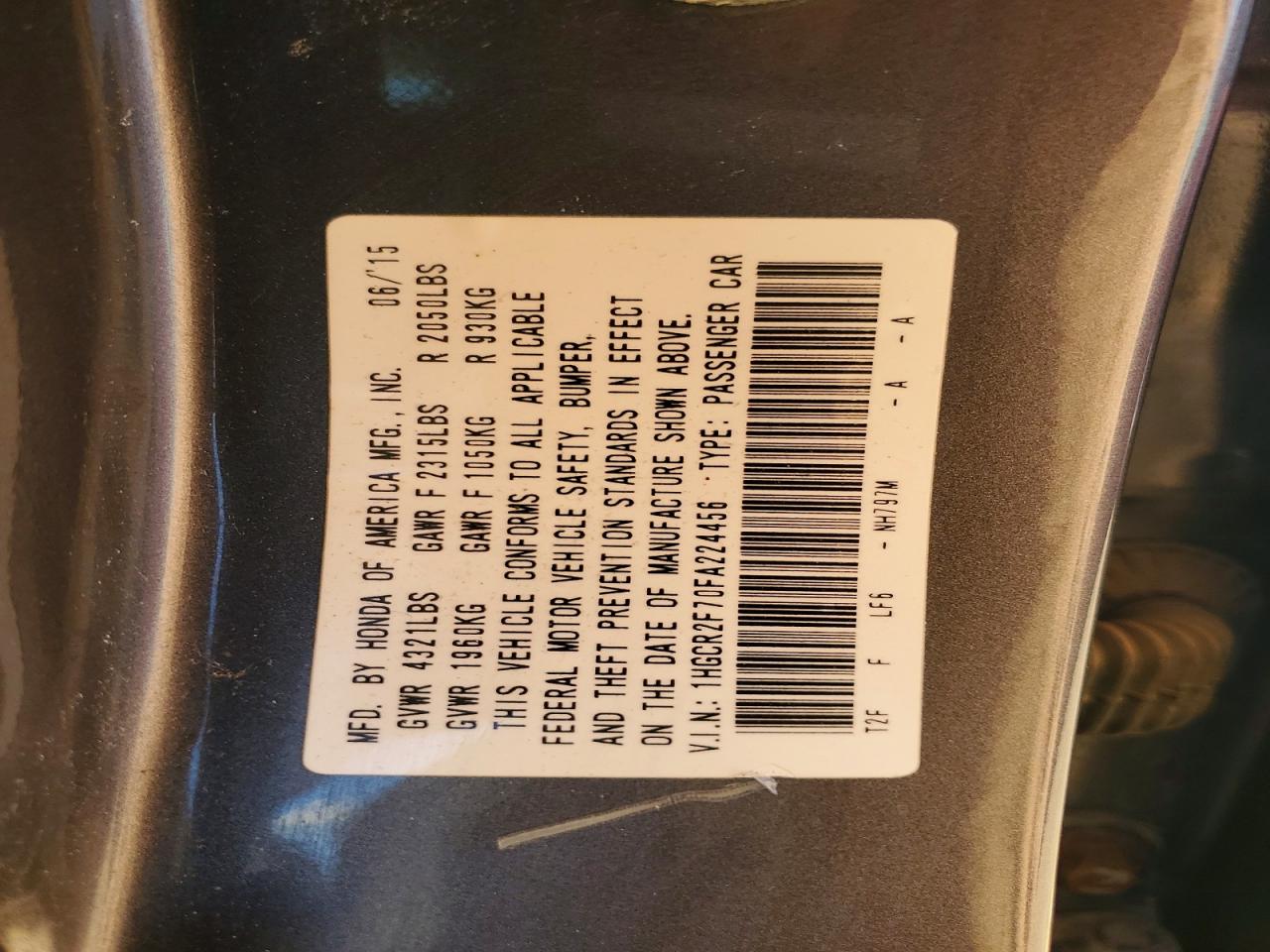 2015 Honda Accord Ex Gray vin: 1HGCR2F70FA224456