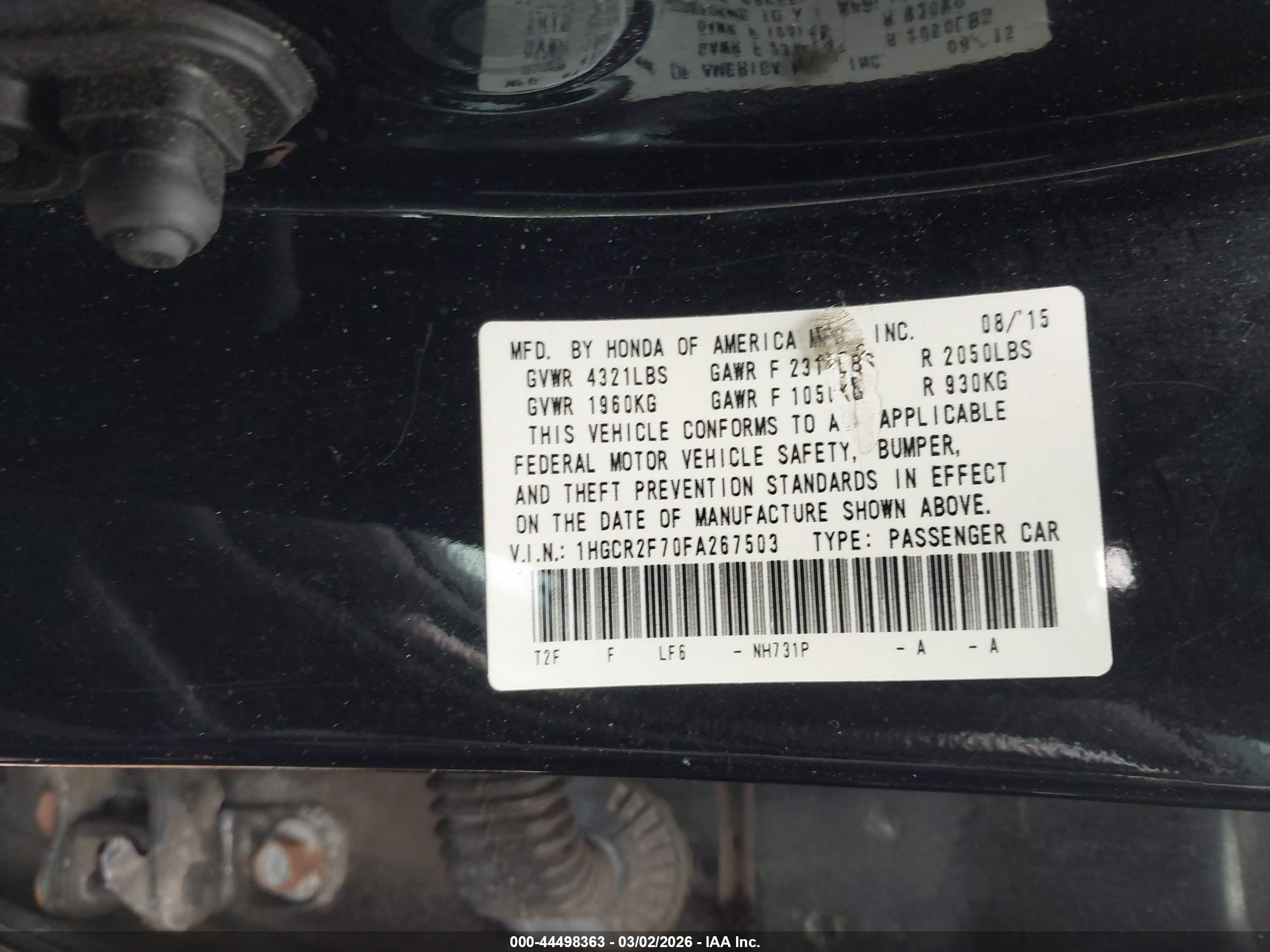2015 Honda Accord Ex Black vin: 1HGCR2F70FA267503