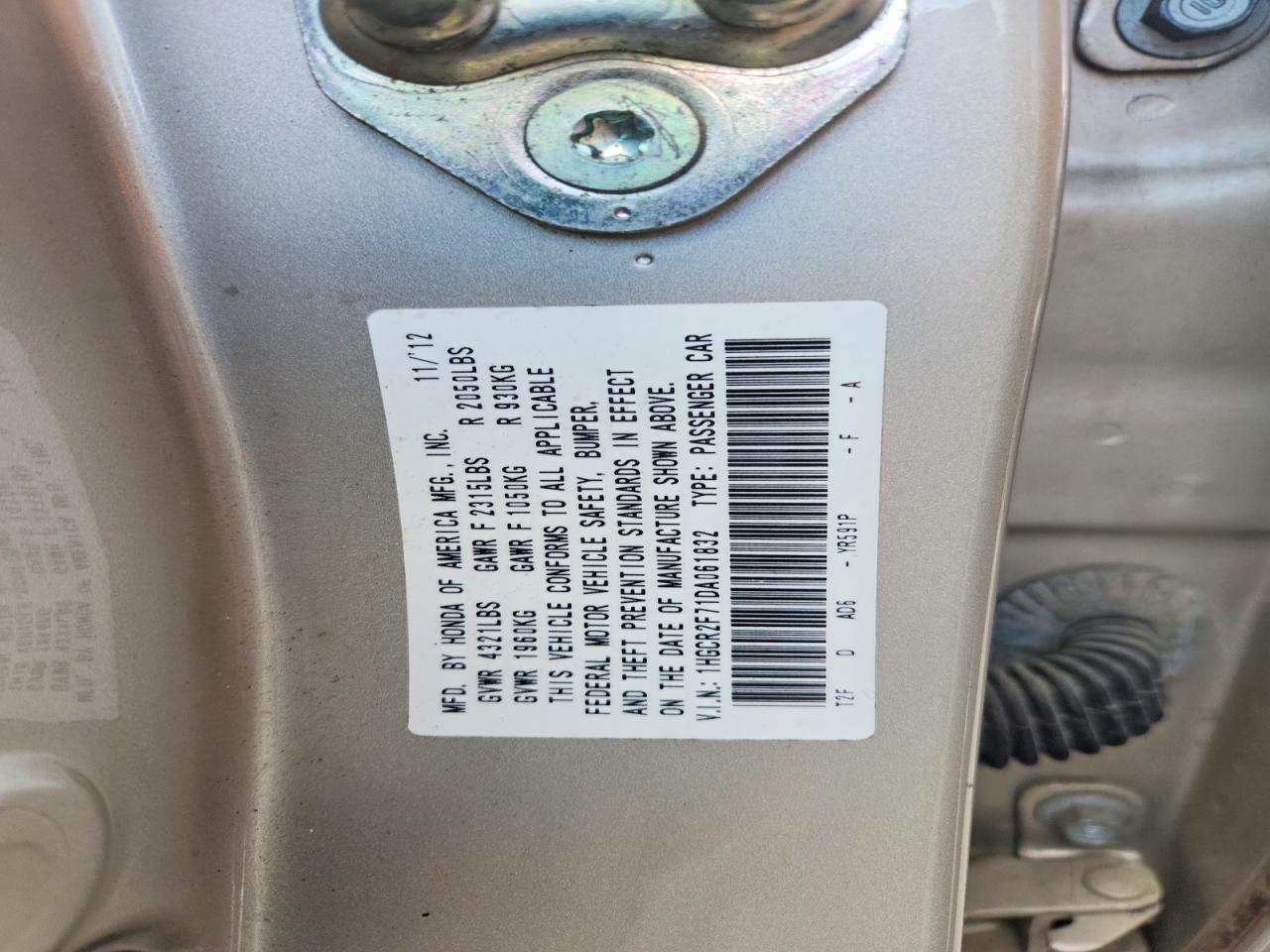 2013 Honda Accord Ex Gold vin: 1HGCR2F71DA061832