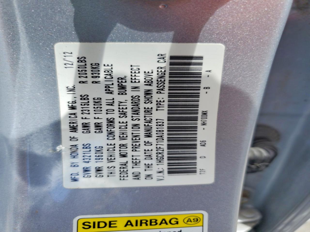 2013 Honda Accord Ex Silver vin: 1HGCR2F71DA081837