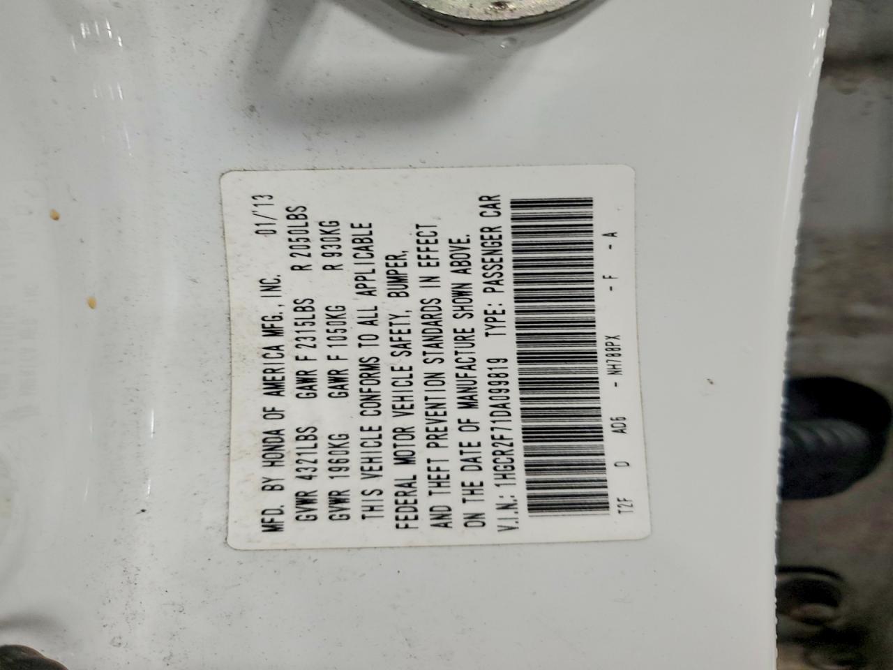 2013 Honda Accord Ex White vin: 1HGCR2F71DA099819