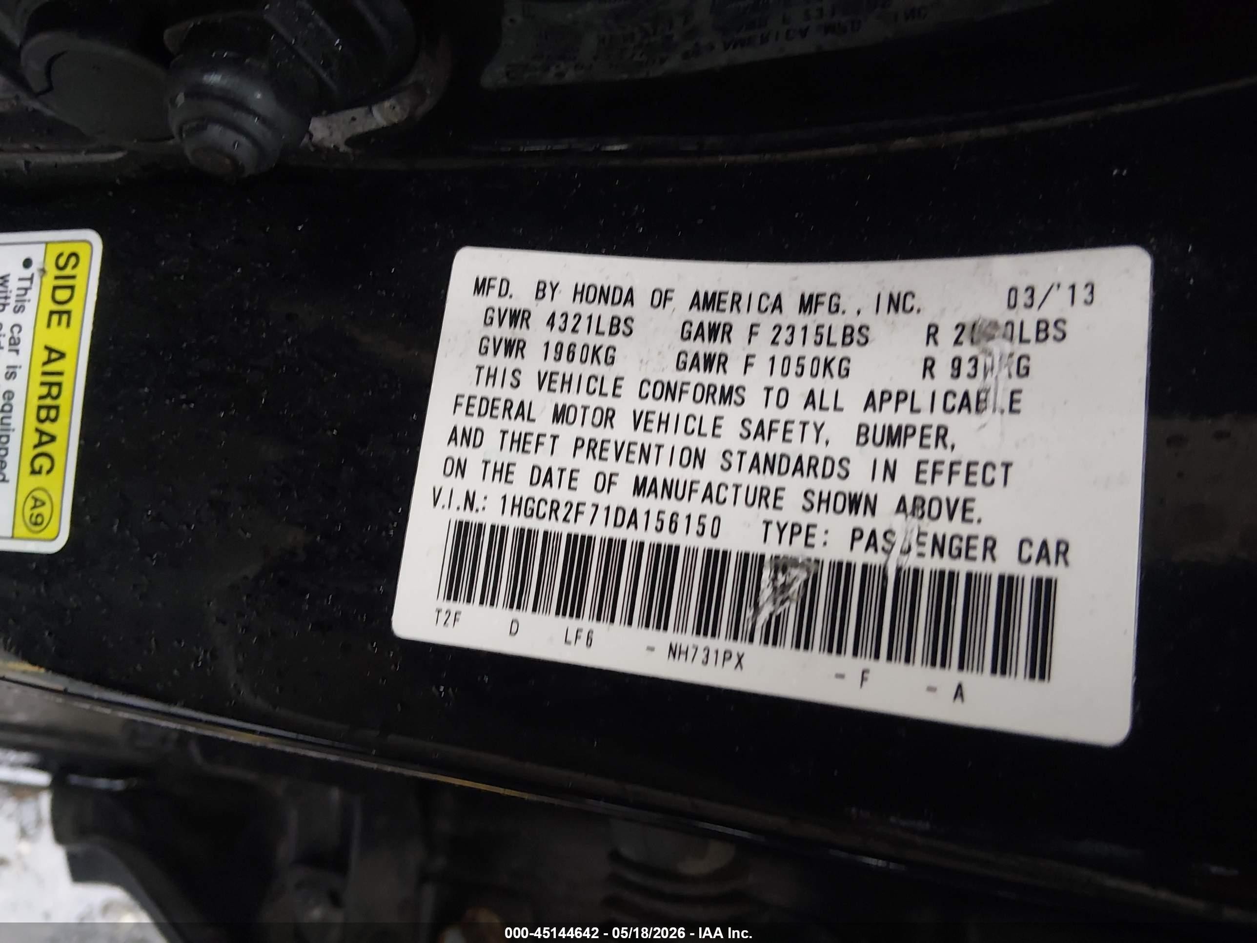2013 Honda Accord Ex Черный vin: 1HGCR2F71DA156150