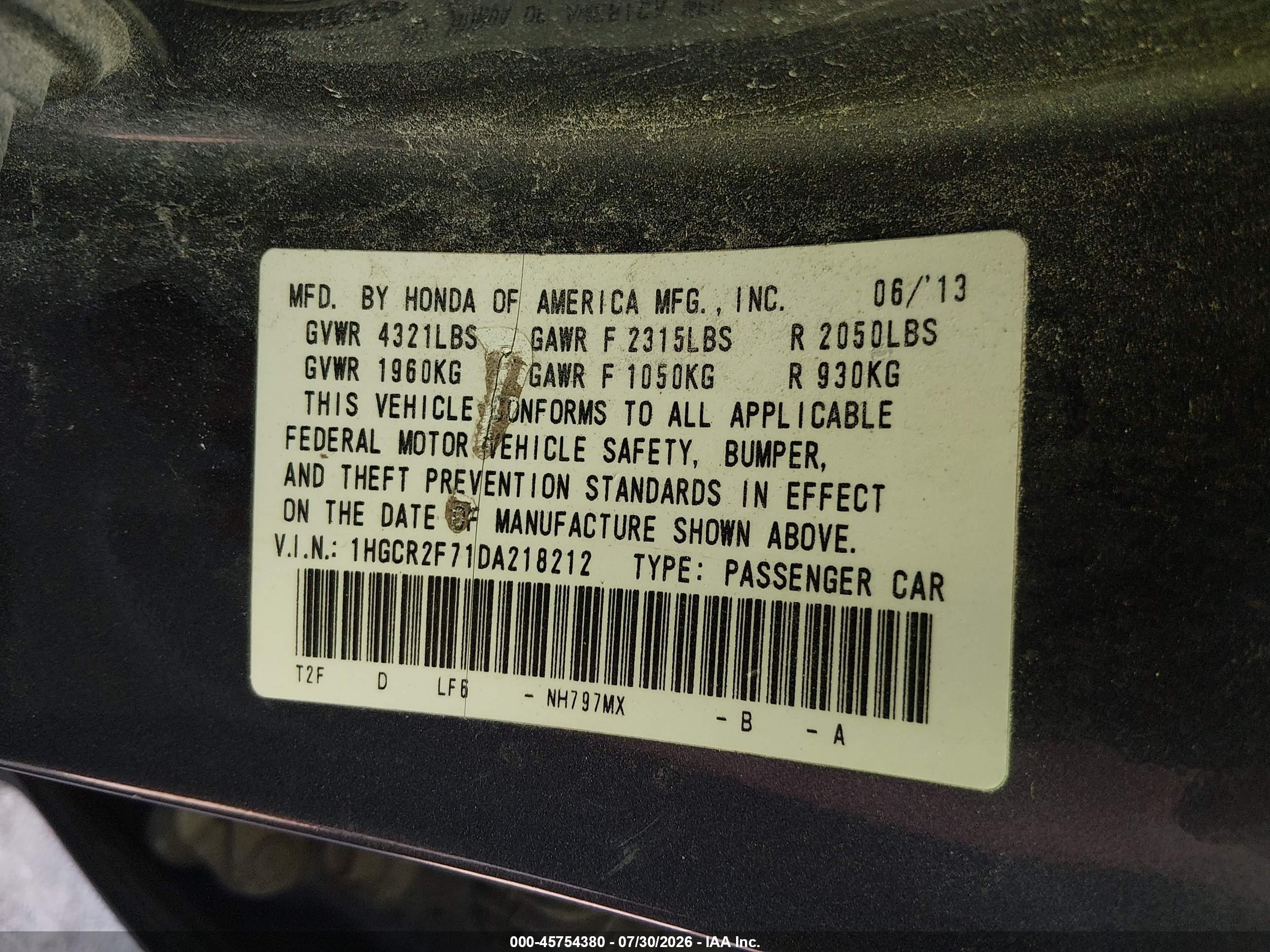 2013 Honda Accord Ex Gray vin: 1HGCR2F71DA218212