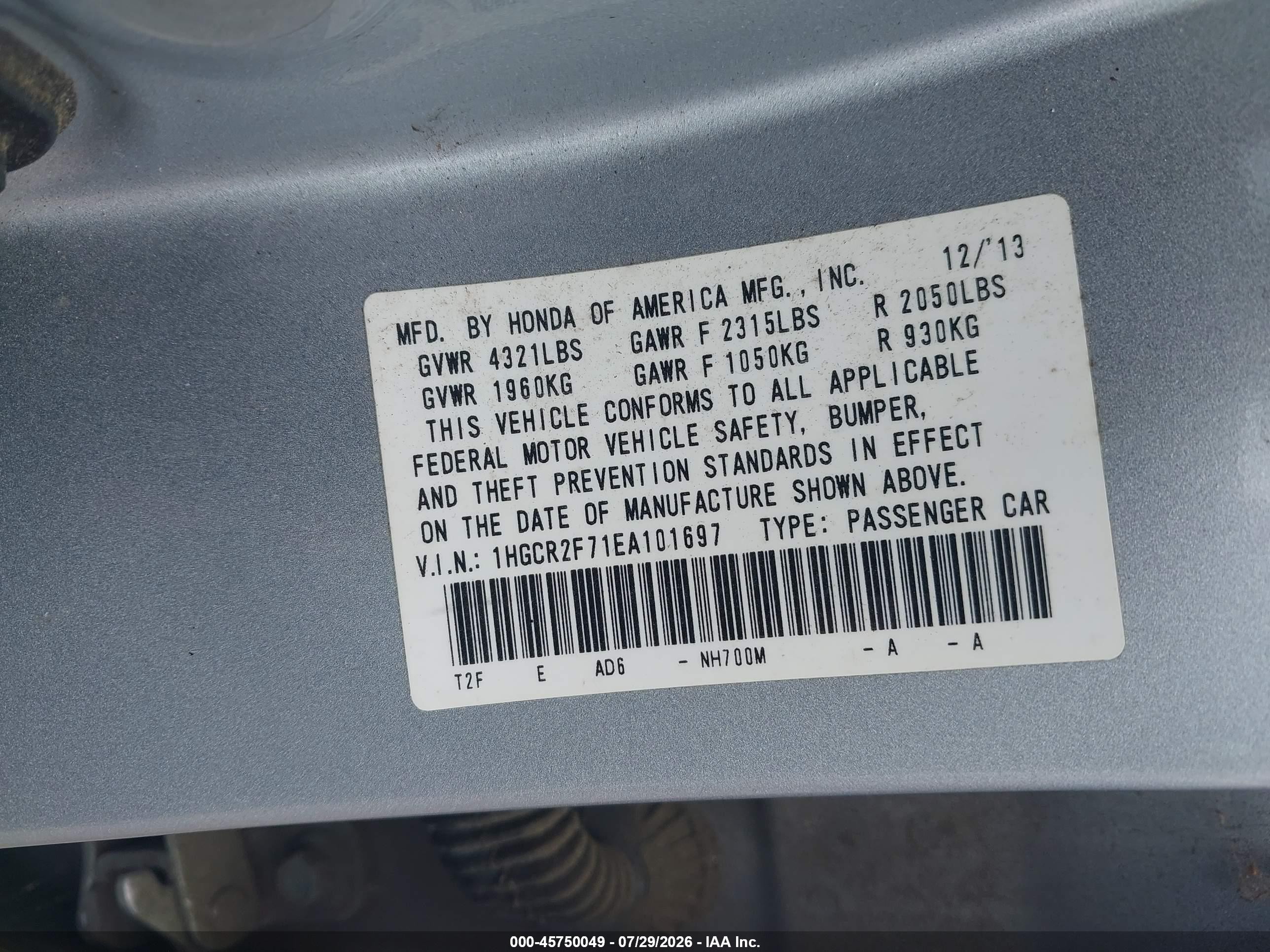 2014 Honda Accord Ex Silver vin: 1HGCR2F71EA101697