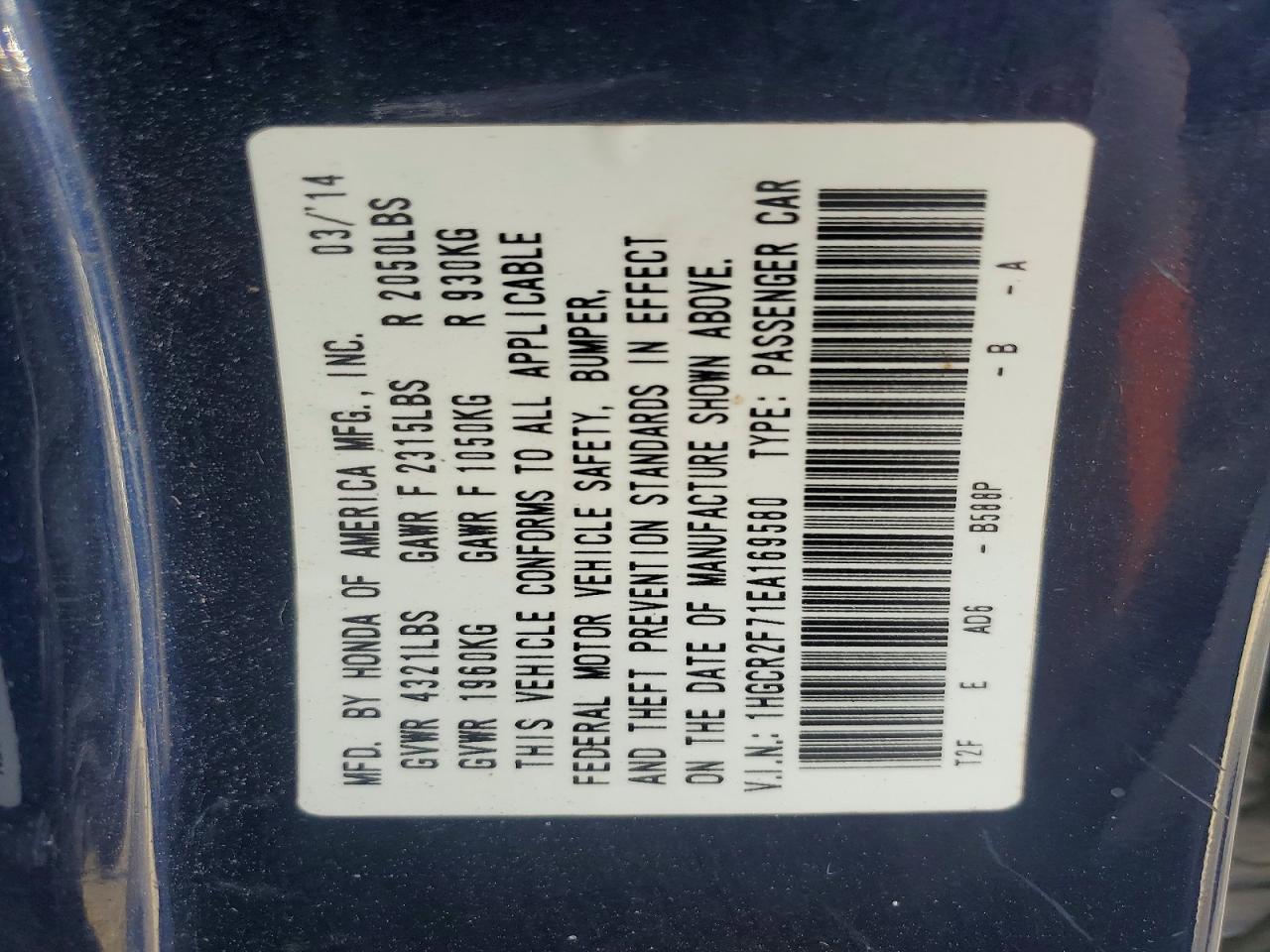 2014 Honda Accord Ex Blue vin: 1HGCR2F71EA169580